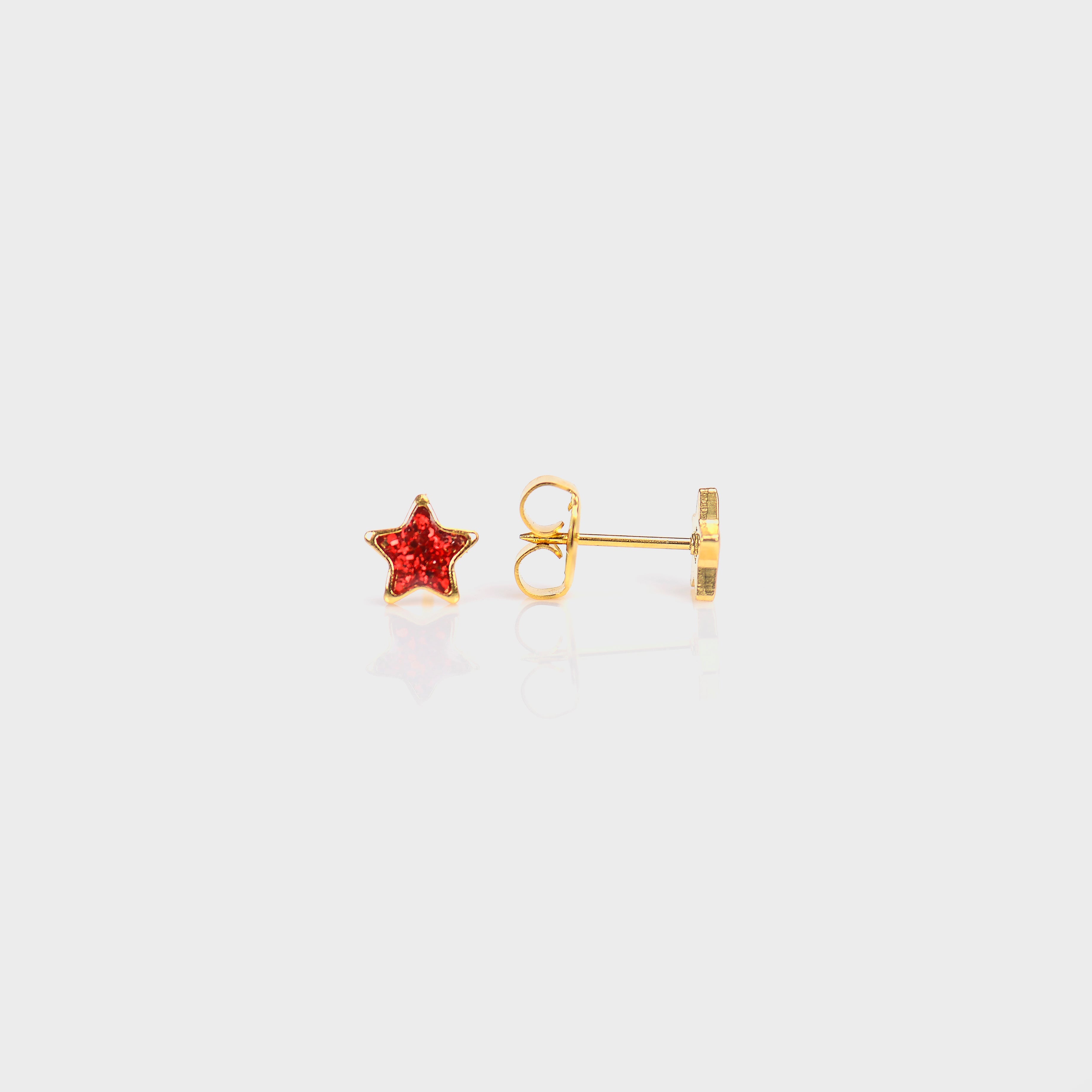 System 75™ Glitter Star Piercing Studs – Red – Gold-Plated
