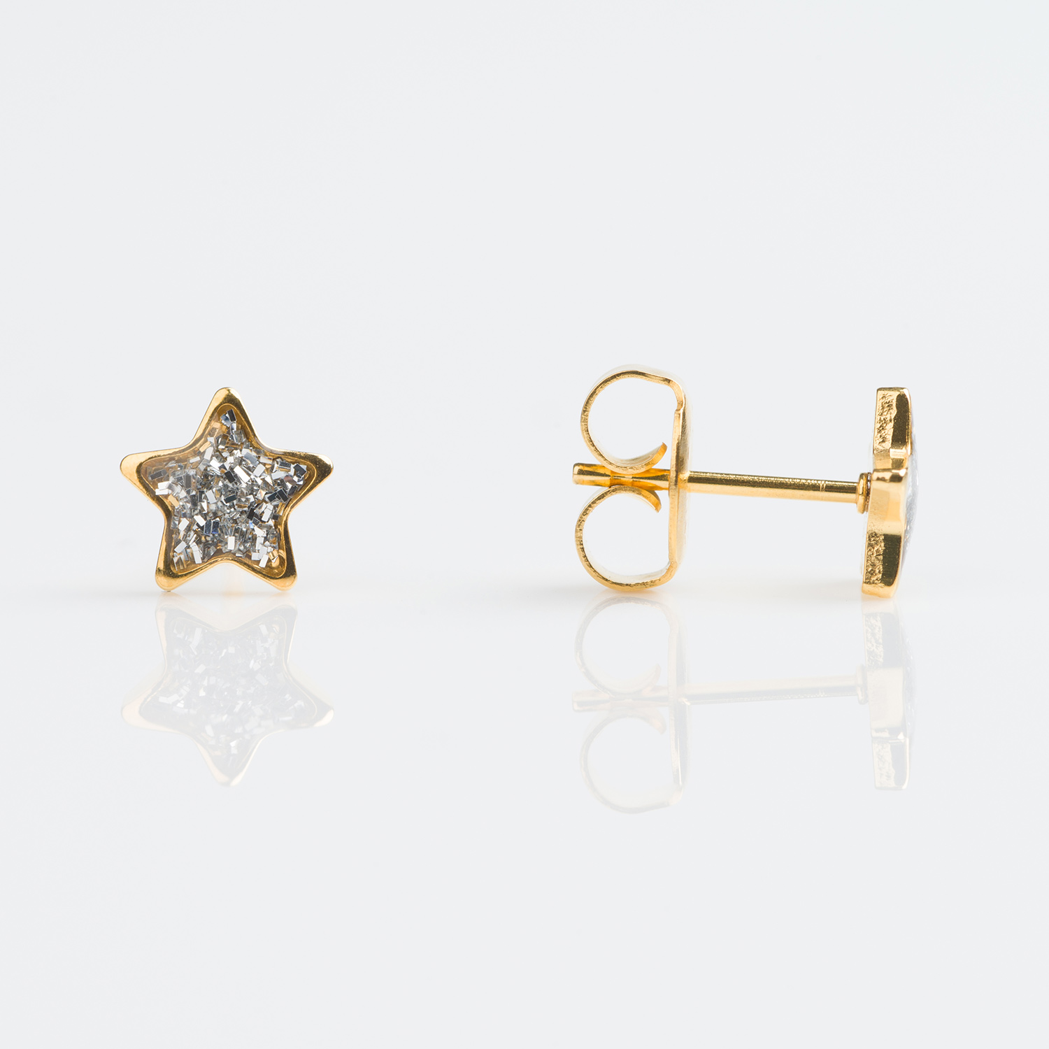 System 75™ Glitter Star Piercing Studs – Clear – Gold-Plated – 7mm
