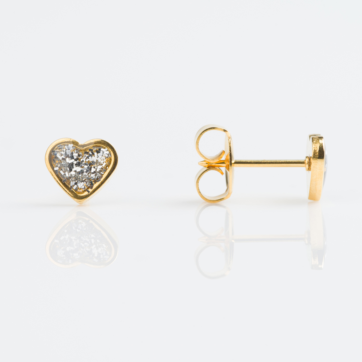System 75™ Glitter Heart Piercing Studs – Gold-Plated – Clear – 7mm
