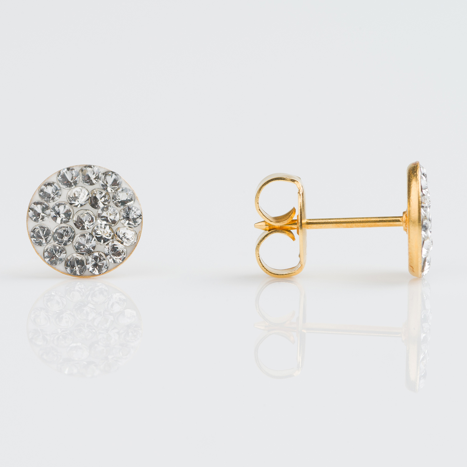 System 75™ Flat Birthstone Piercing Studs – April Crystal – Gold-Plated – 8mm