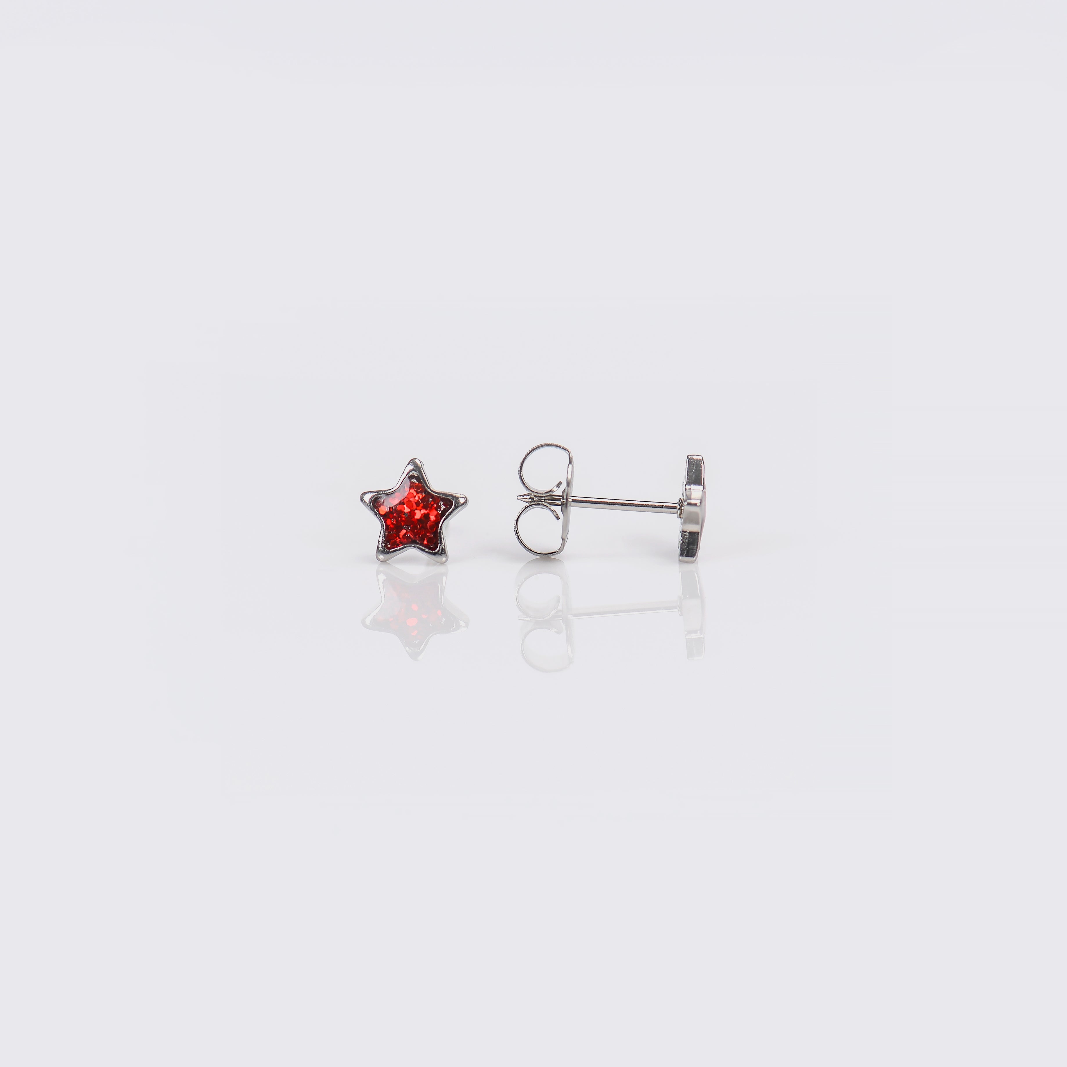 System 75™ Glitter Star Piercing Studs – Red – Stainless Steel