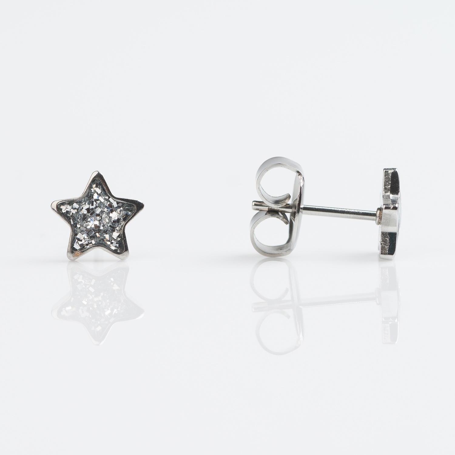 System 75™ Glitter Star Piercing Studs – Clear – Stainless Steel – 7mm