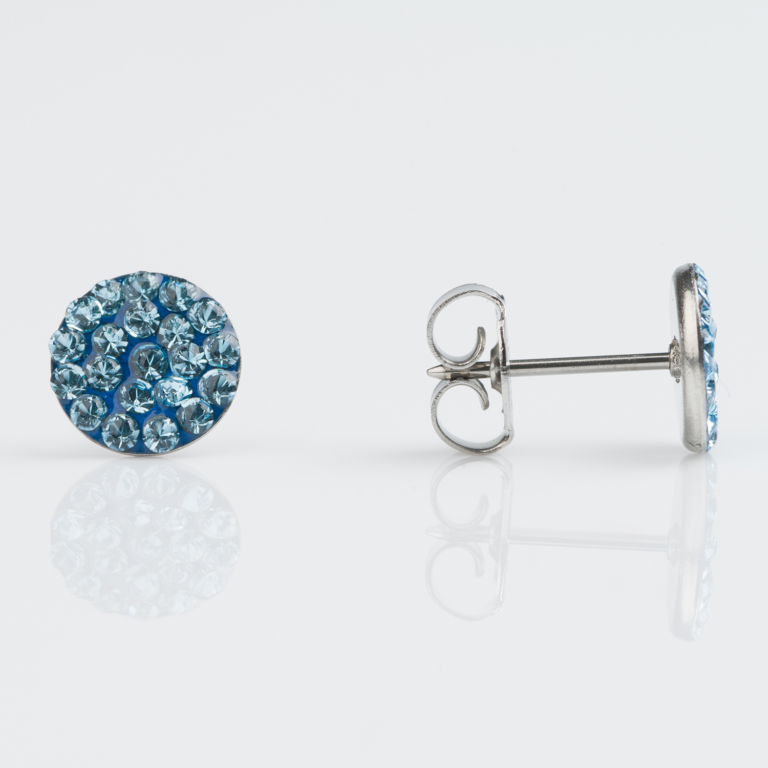 System 75™ Flat Birthstone Piercing Studs – March Aquamarine – Stainless Steel – 8mm