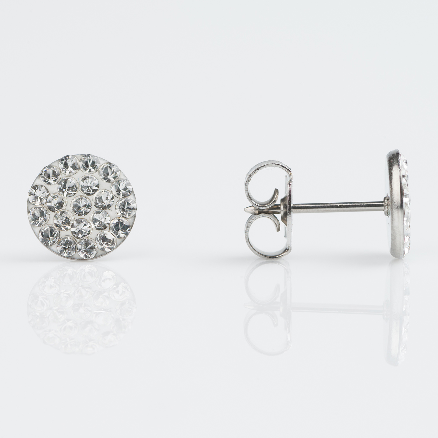 System 75™ Flat Birthstone Piercing Studs – April Crystal – Stainless Steel – 8mm