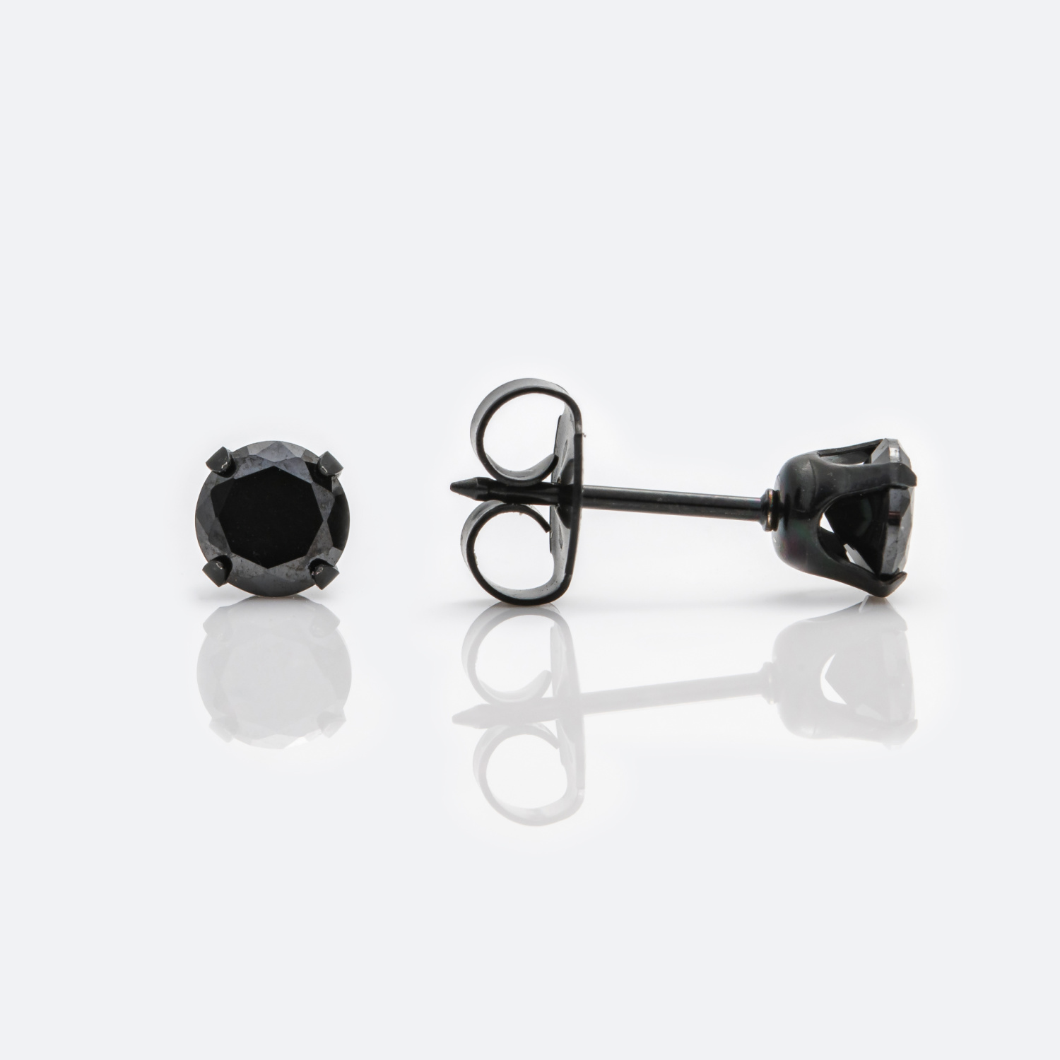System 75™ Prong-Set Cubic Zirconia Piercing Studs – Black – 5mm – Black Stainless Steel – Regular Post