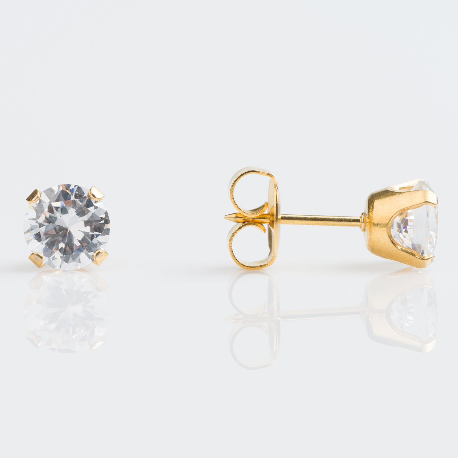 System 75™ Prong-Set Cubic Zirconia Piercing Studs – 6mm – Regular Post – Gold-Plated