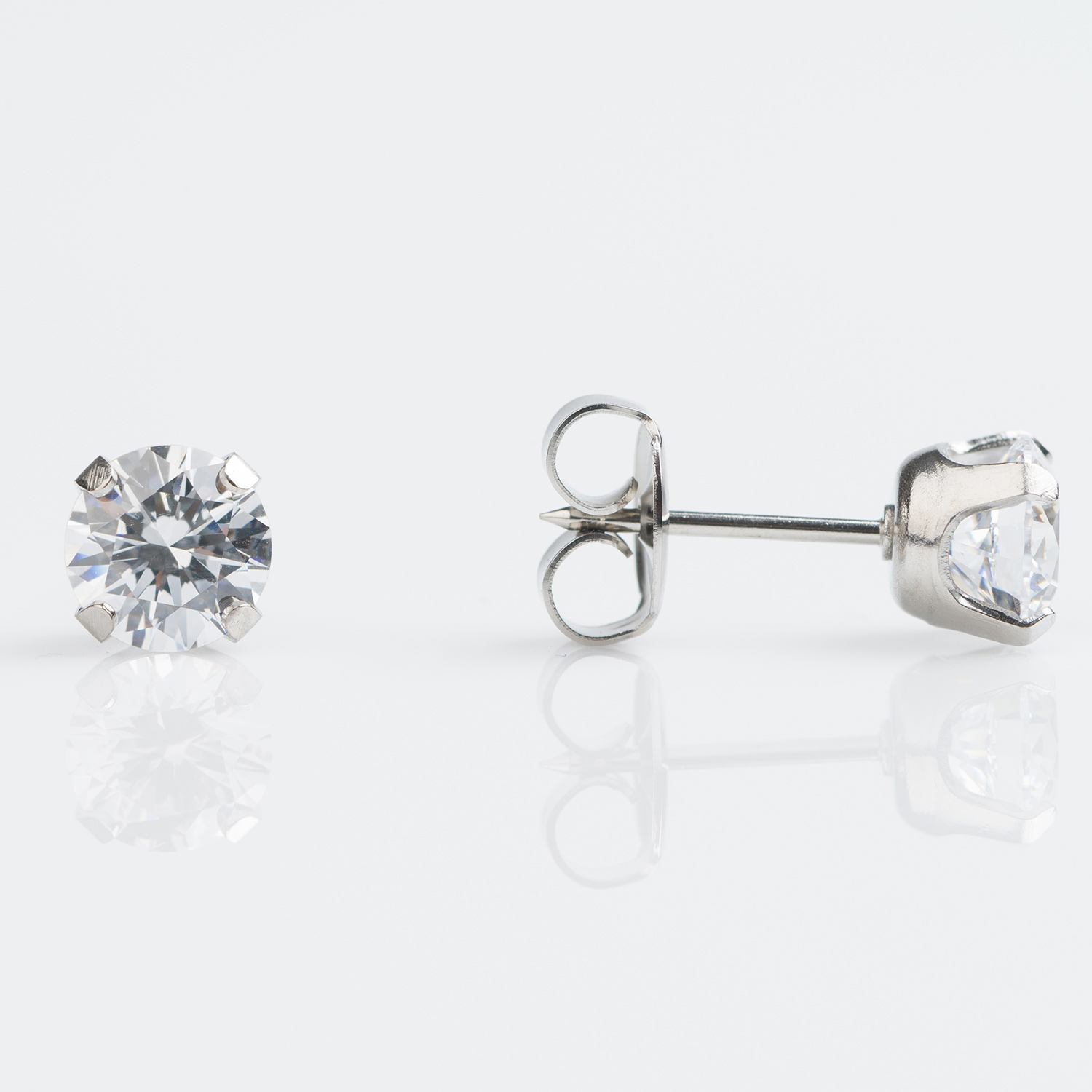 System 75™ Prong-Set Cubic Zirconia Piercing Studs – 4mm – Regular Post – Stainless Steel