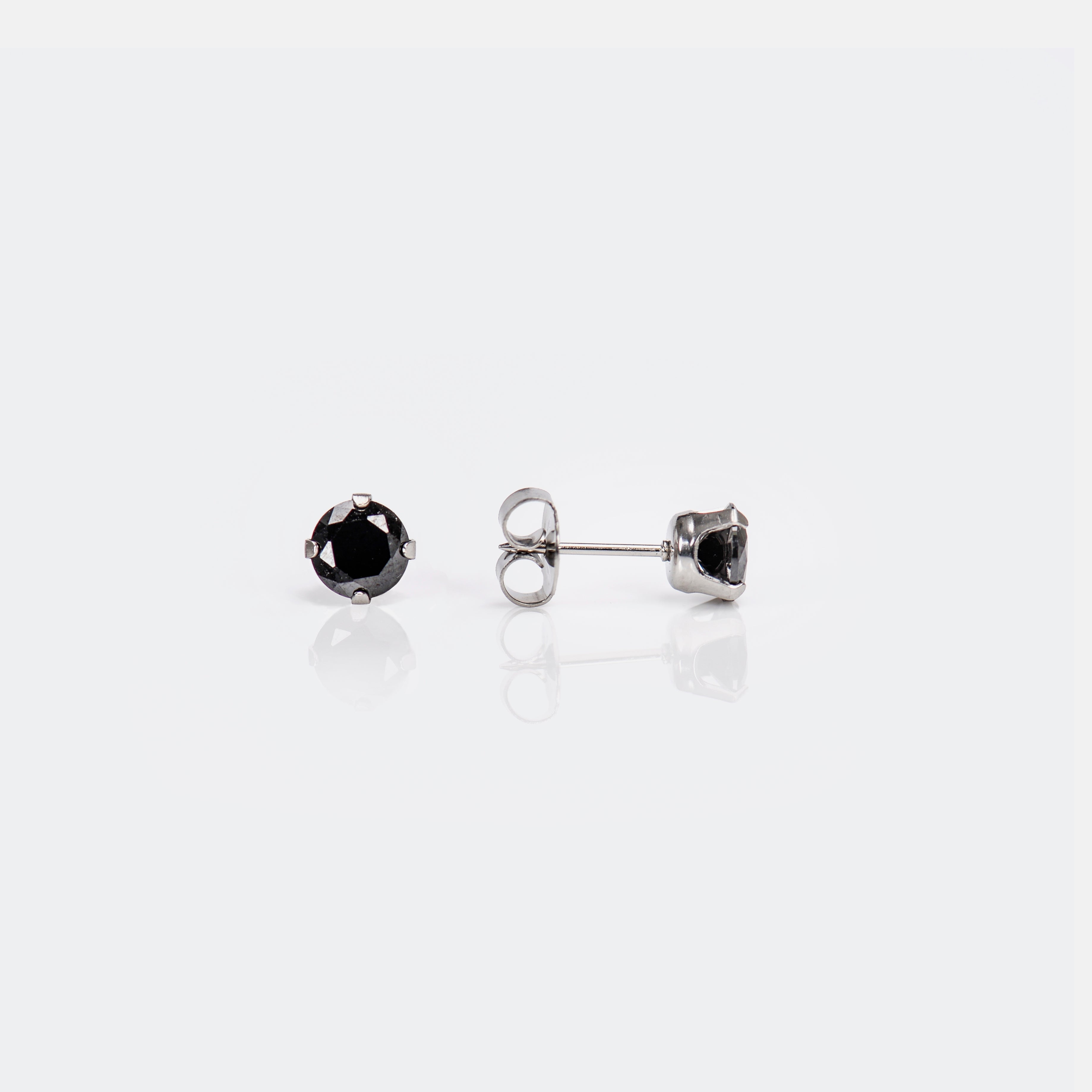 System 75™ Prong-Set Cubic Zirconia Piercing Studs – Black – 6mm – Stainless Steel – Regular Post
