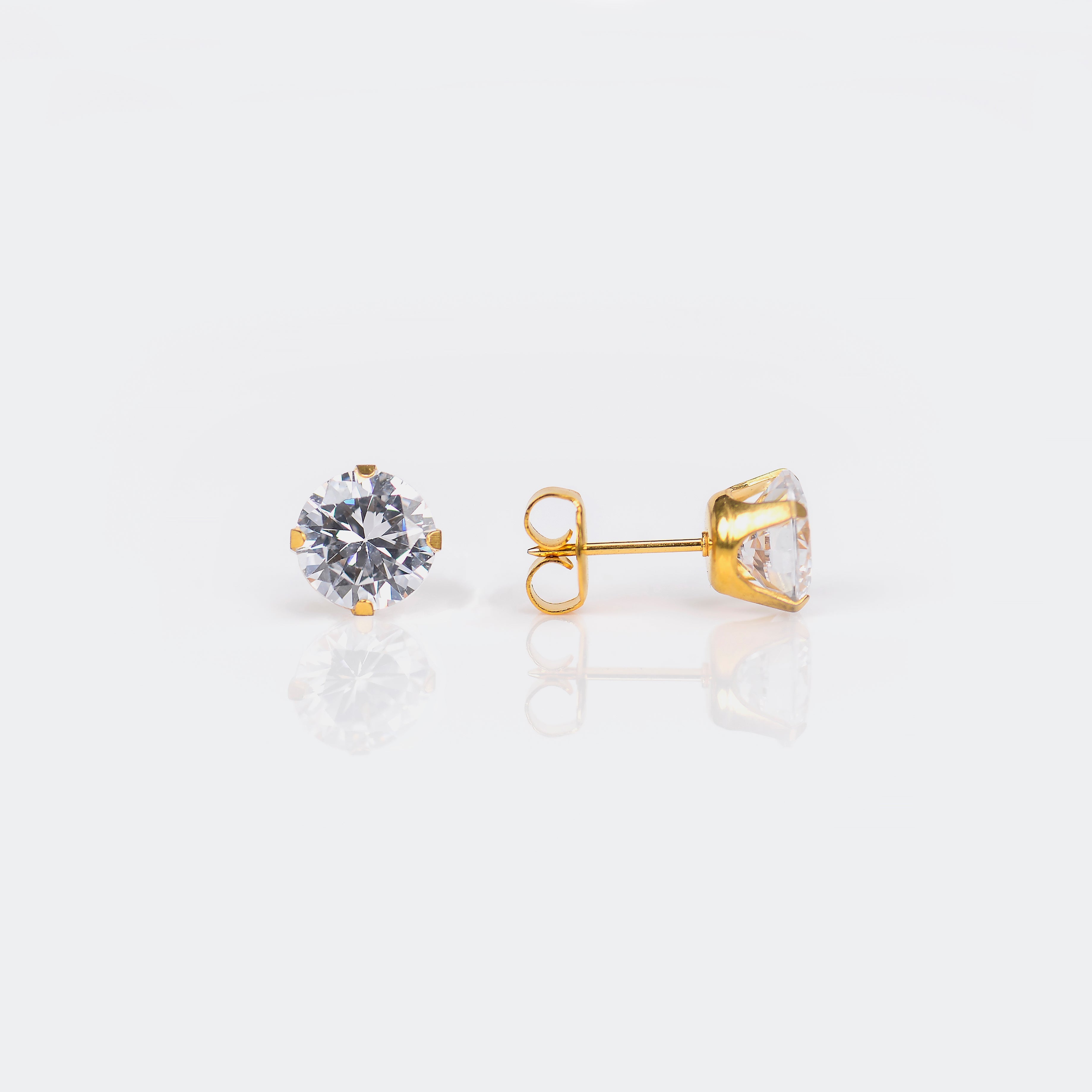 System 75™ Prong-Set Cubic Zirconia Piercing Studs – 8mm – Regular Post – Gold-Plated
