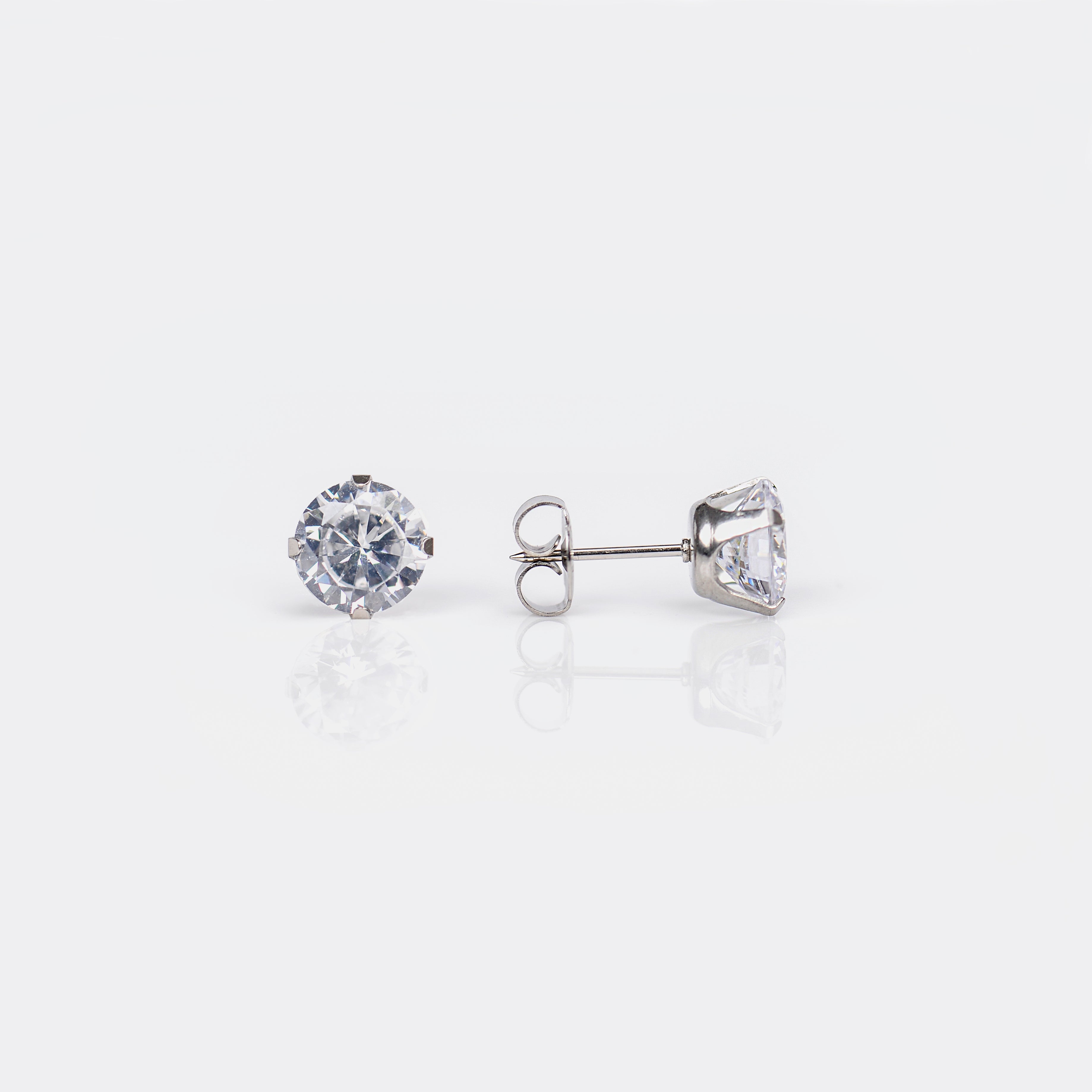 System 75™ Prong-Set Cubic Zirconia Piercing Studs – 8mm – Regular Post – Stainless Steel