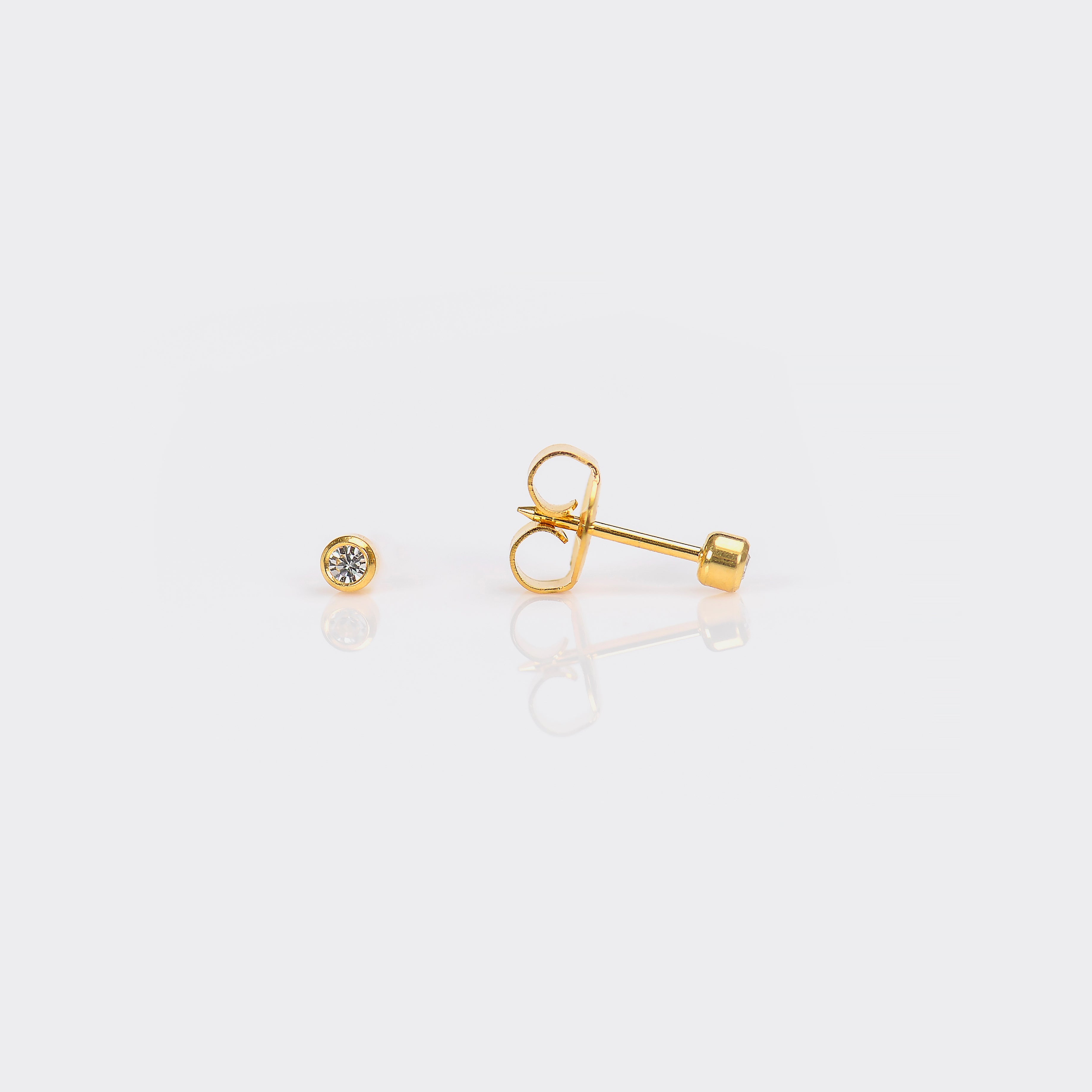 System 75™ Bezel-Set Birthstone Piercing Studs – 2mm – April Clear Crystal – Baby Post – Gold-Plated