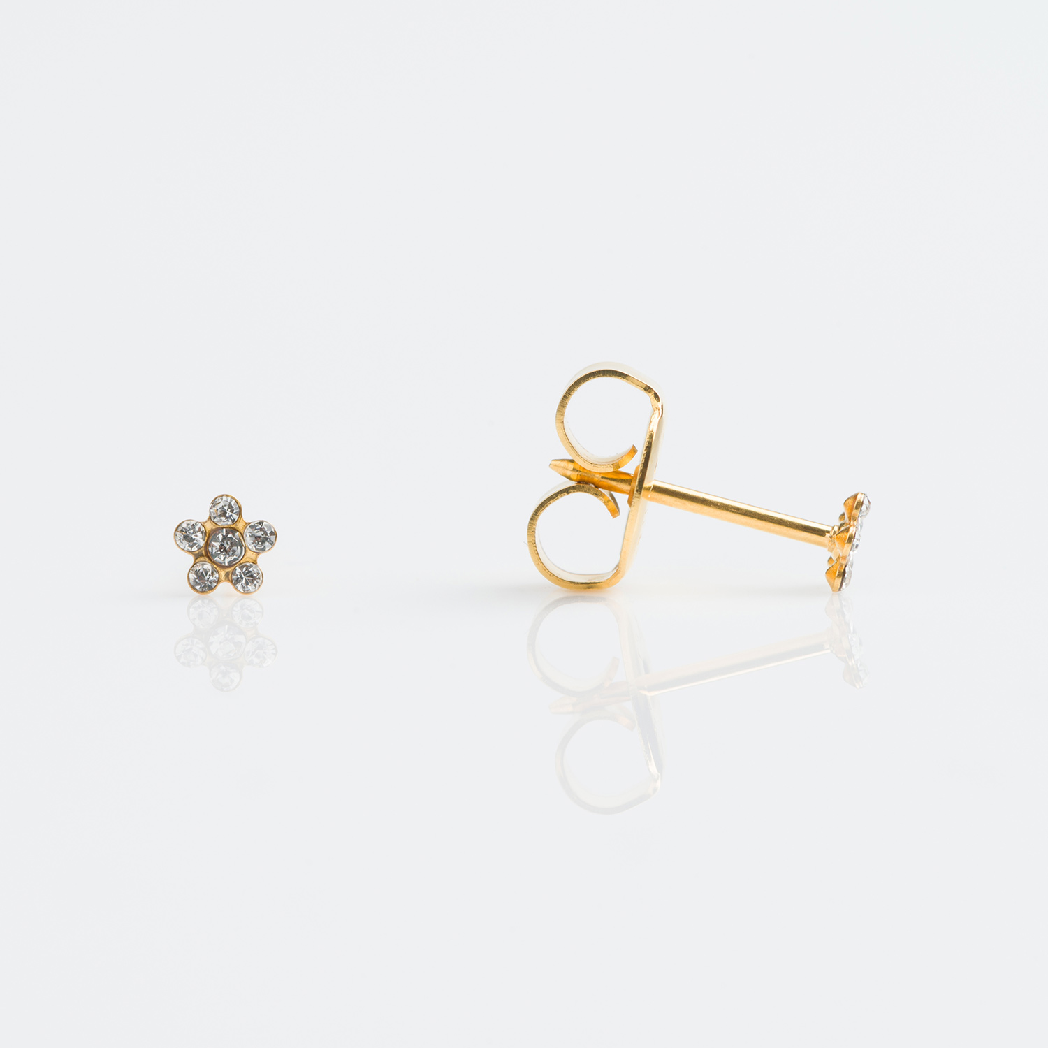 System 75™ Daisy Birthstone Piercing Studs – Clear Crystal – Baby Post – Gold-Plated – 3mm