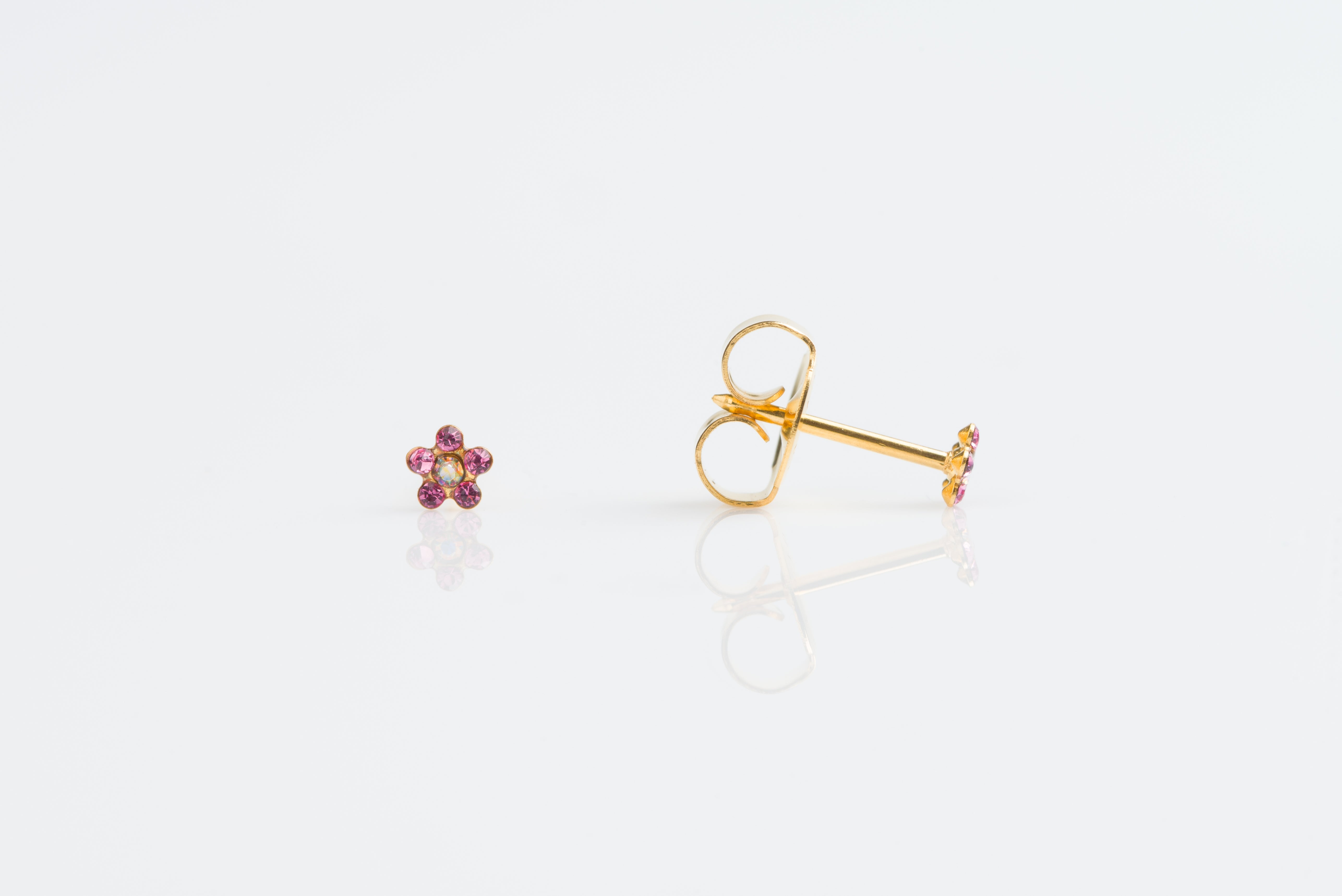 System 75™ Daisy Birthstone Piercing Studs – October Rose + Aurora Borealis Crystal – Baby Post – Gold-Plated