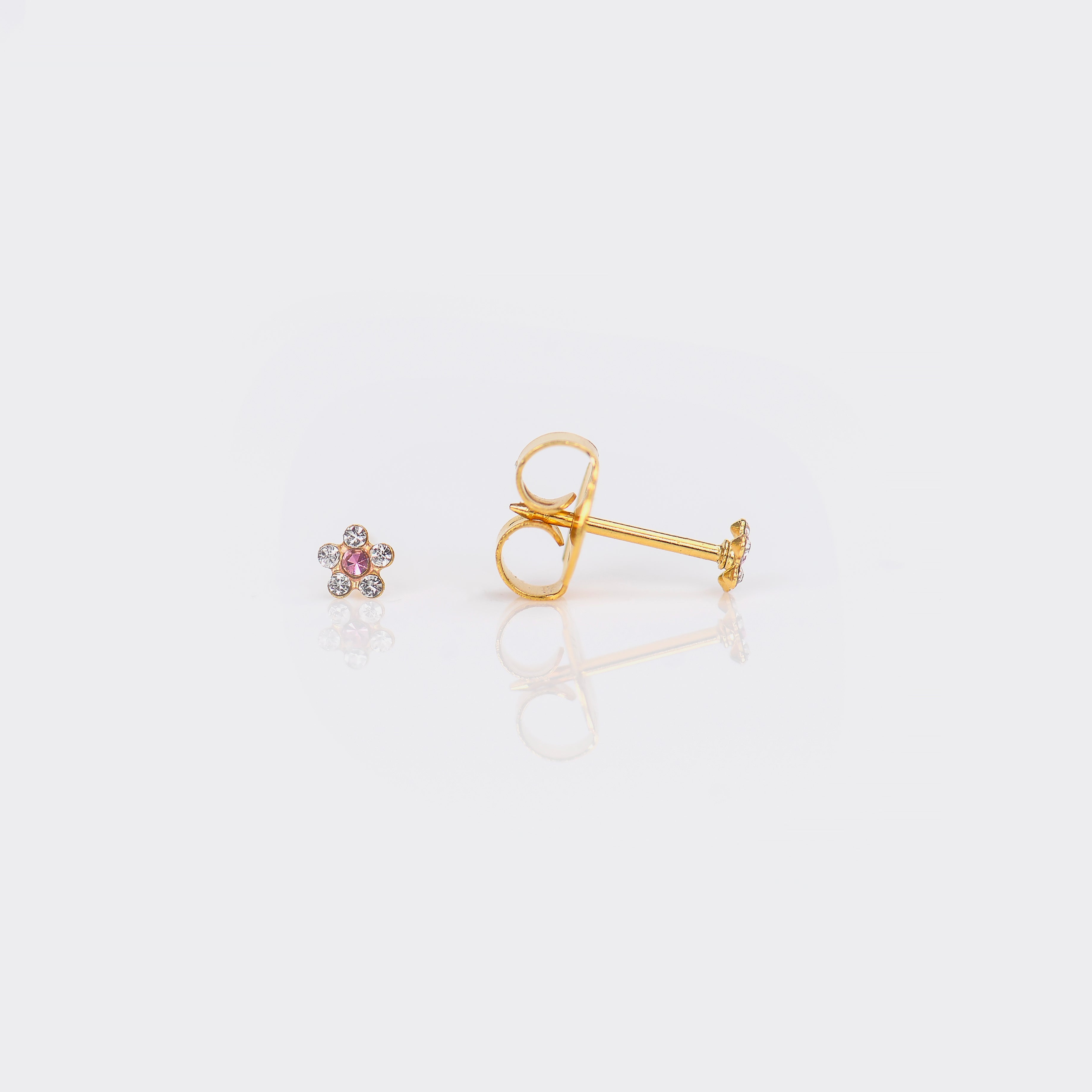 System 75™ Daisy Birthstone Piercing Studs – April Crystal + October Rose – Baby Post – Gold-Plated