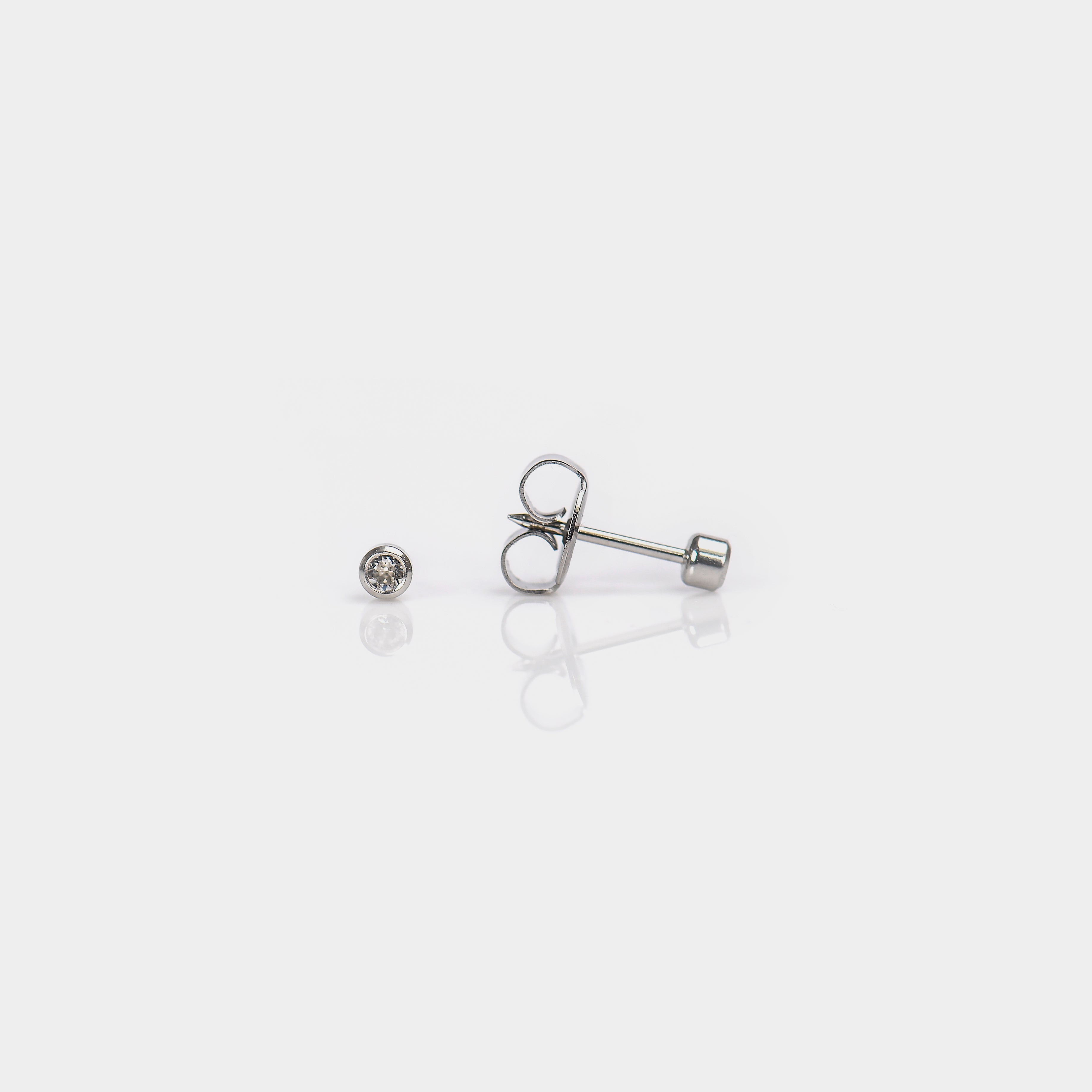 System 75™ Bezel-Set Birthstone Piercing Studs – 2mm – April Clear Crystal – Baby Post – Stainless Steel