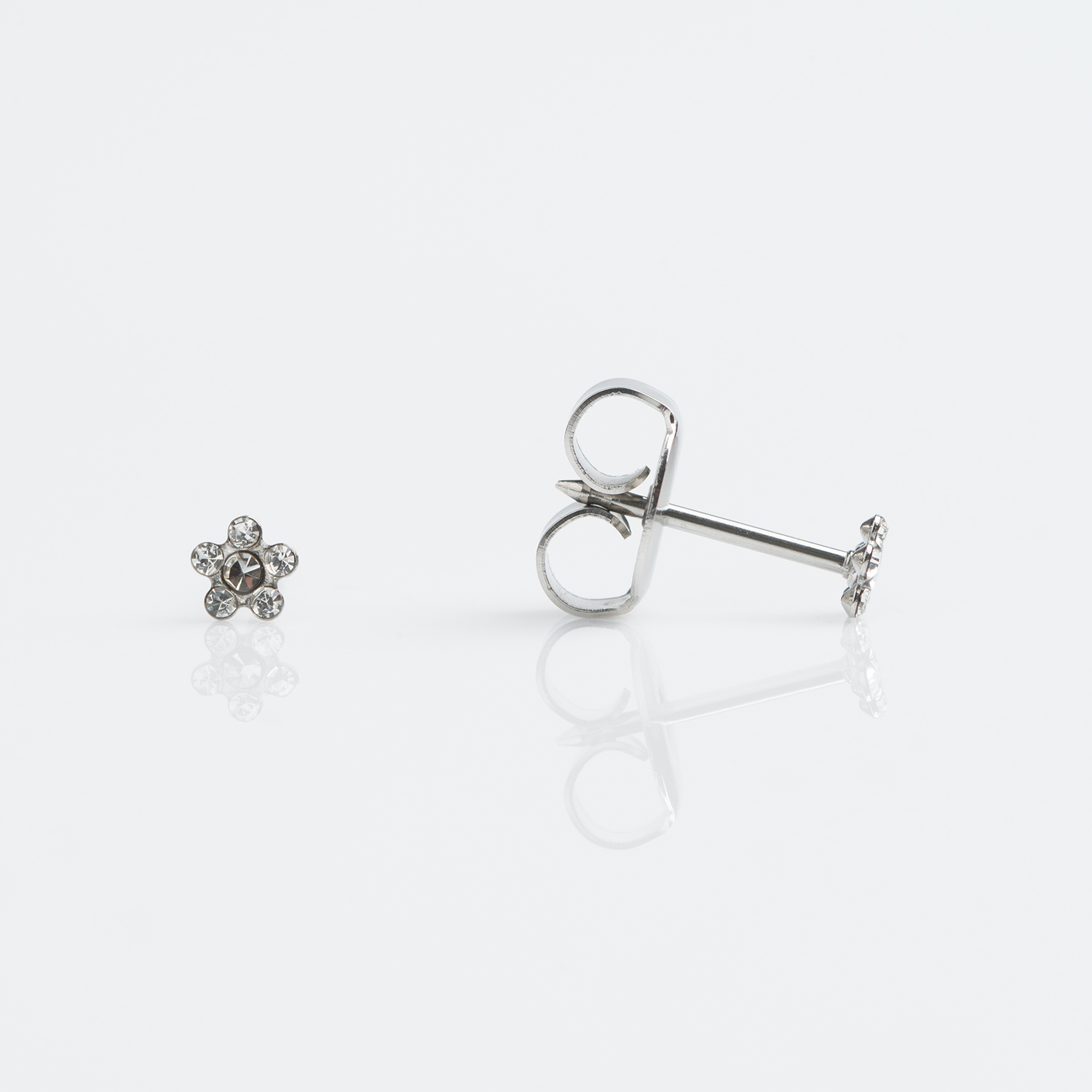 System 75™ Daisy Birthstone Piercing Studs – Clear Crystal – Baby Post – Stainless Steel – 3mm