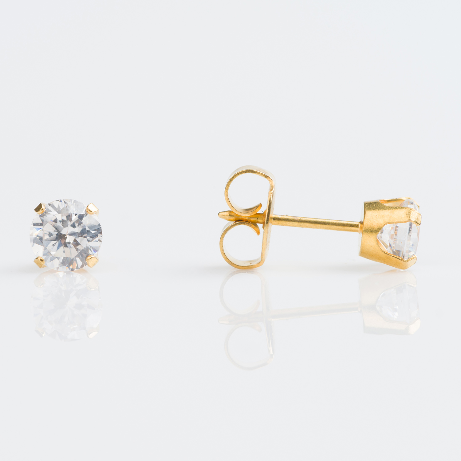 System 75™ Prong-Set Cubic Zirconia Piercing Studs – 5mm – Regular Post – Gold-Plated