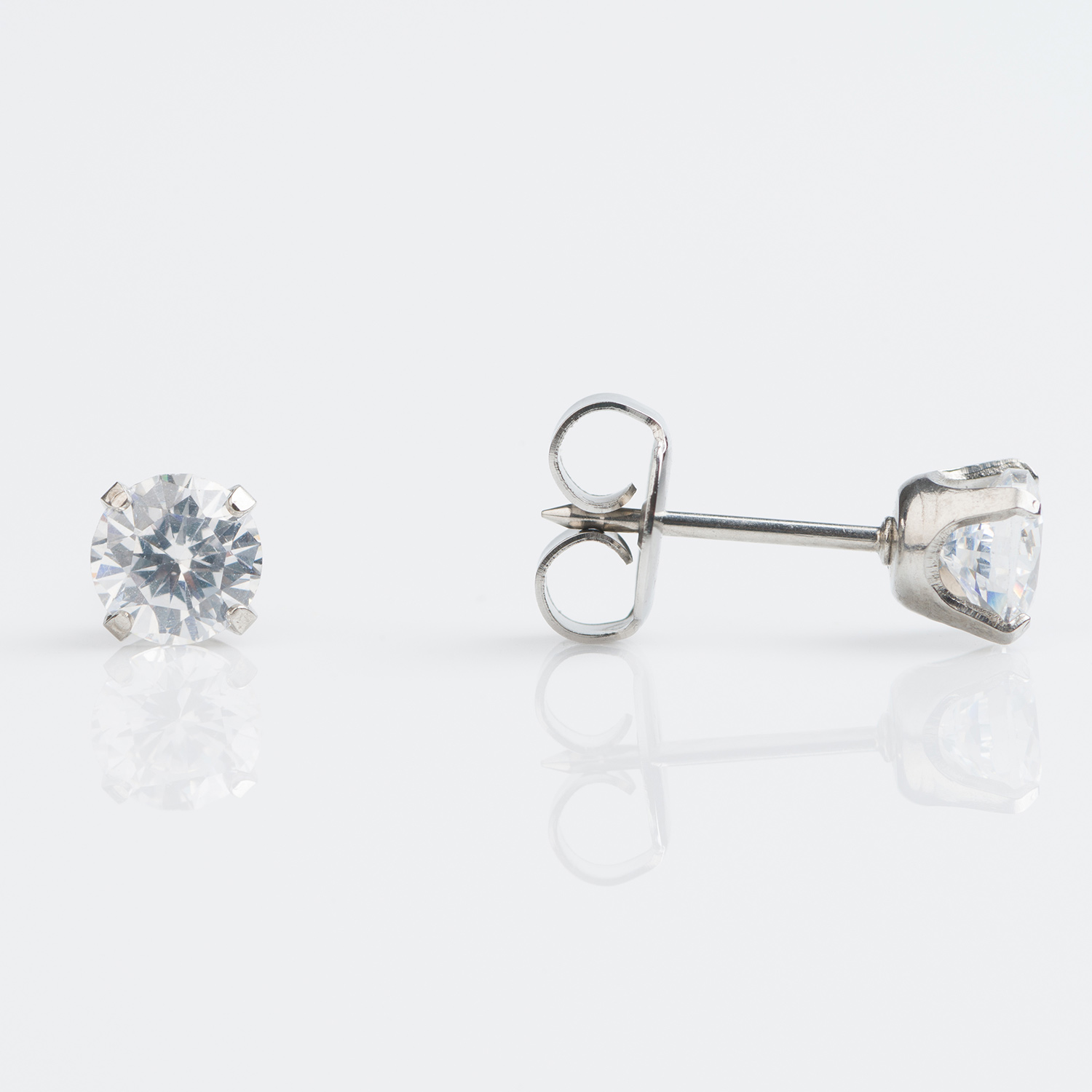 System 75™ Prong-Set Cubic Zirconia Piercing Studs – 3mm – Regular Post – Stainless Steel