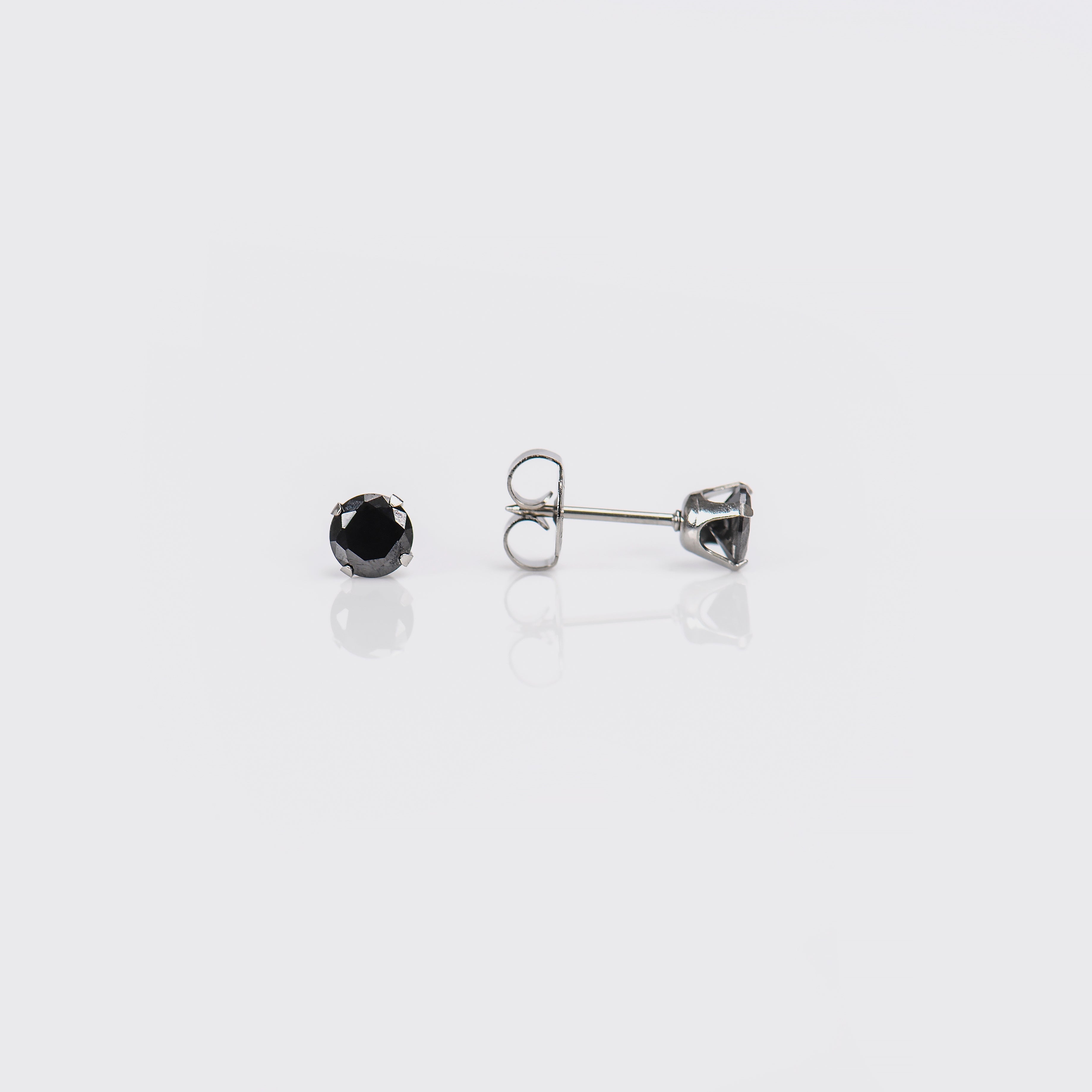 System 75™ Prong-Set Cubic Zirconia Piercing Studs – Black – 5mm – Stainless Steel – Regular Post