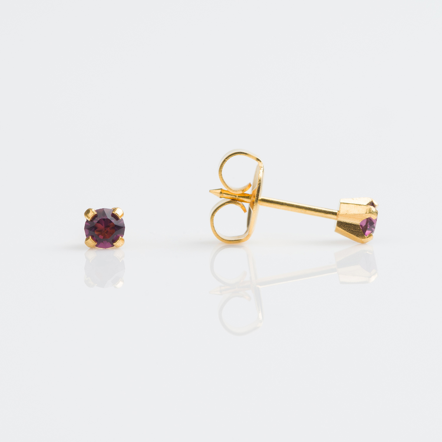 Tiny Tips™ Prong-Set Birthstone Fashion Studs – 3mm – February Amethyst – Gold-Plated