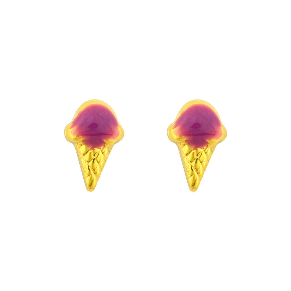 Tiny Tips™ Novelty Fashion Studs – Ice Cream Cones – Red – Gold-Plated