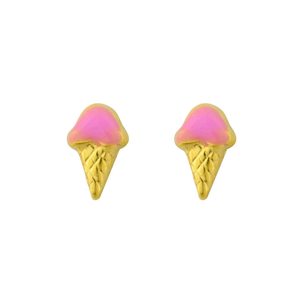 Tiny Tips™ Novelty Fashion Studs – Ice Cream Cones – Pink – Gold-Plated