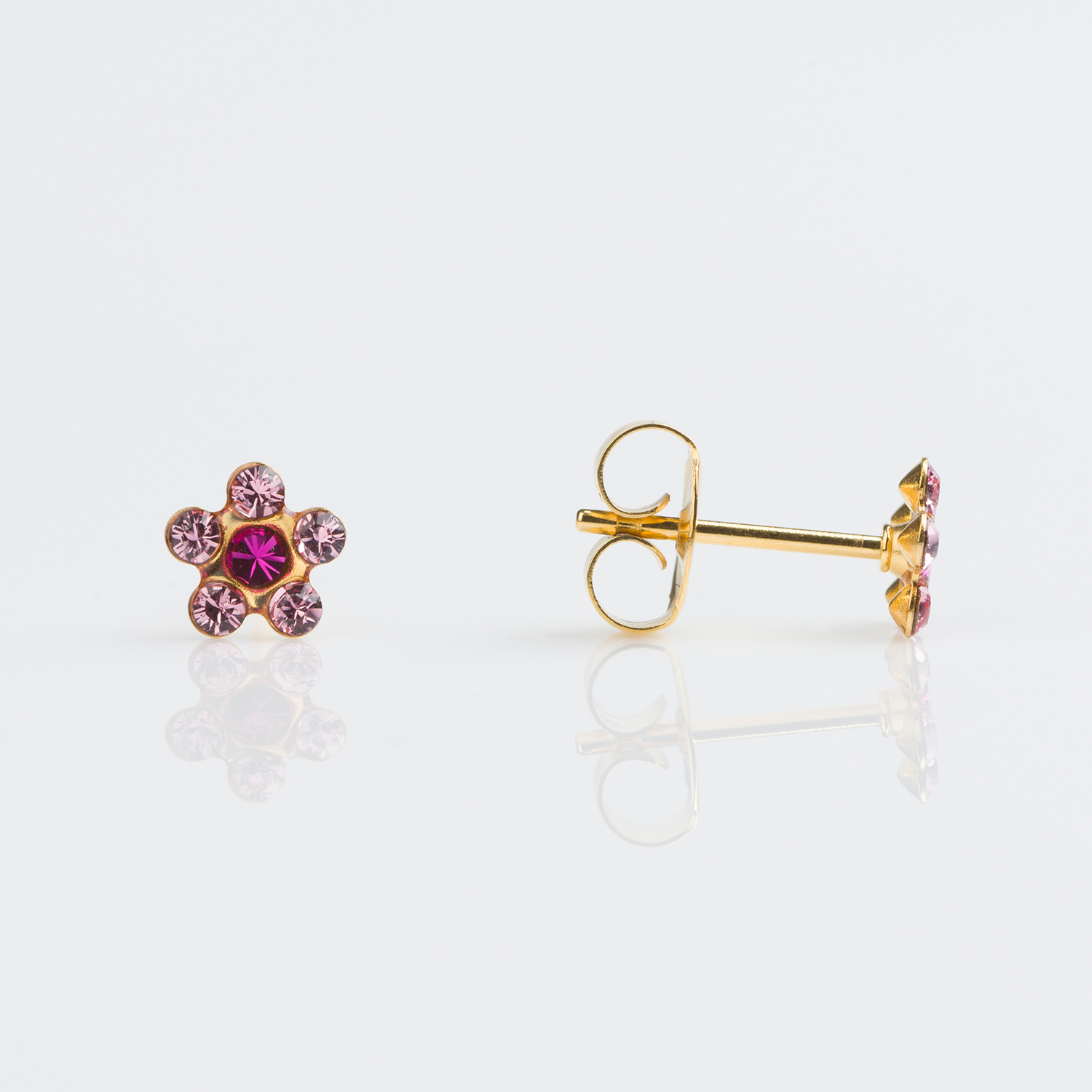 Tiny Tips™ Daisy Crystal Studs – 5mm – Aurora Borealis Crystal + March Auqamarine – Gold-Plated