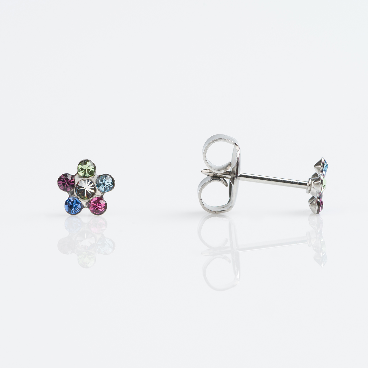 Tiny Tips™ Daisy Crystal Studs – 5mm – Light Rose + Fuchsia – Stainless Steel