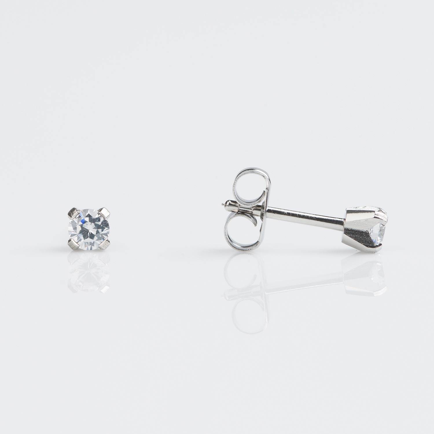 Tiny Tips™ Prong-Set Cubic Zirconia Studs – 3mm – Stainless Steel