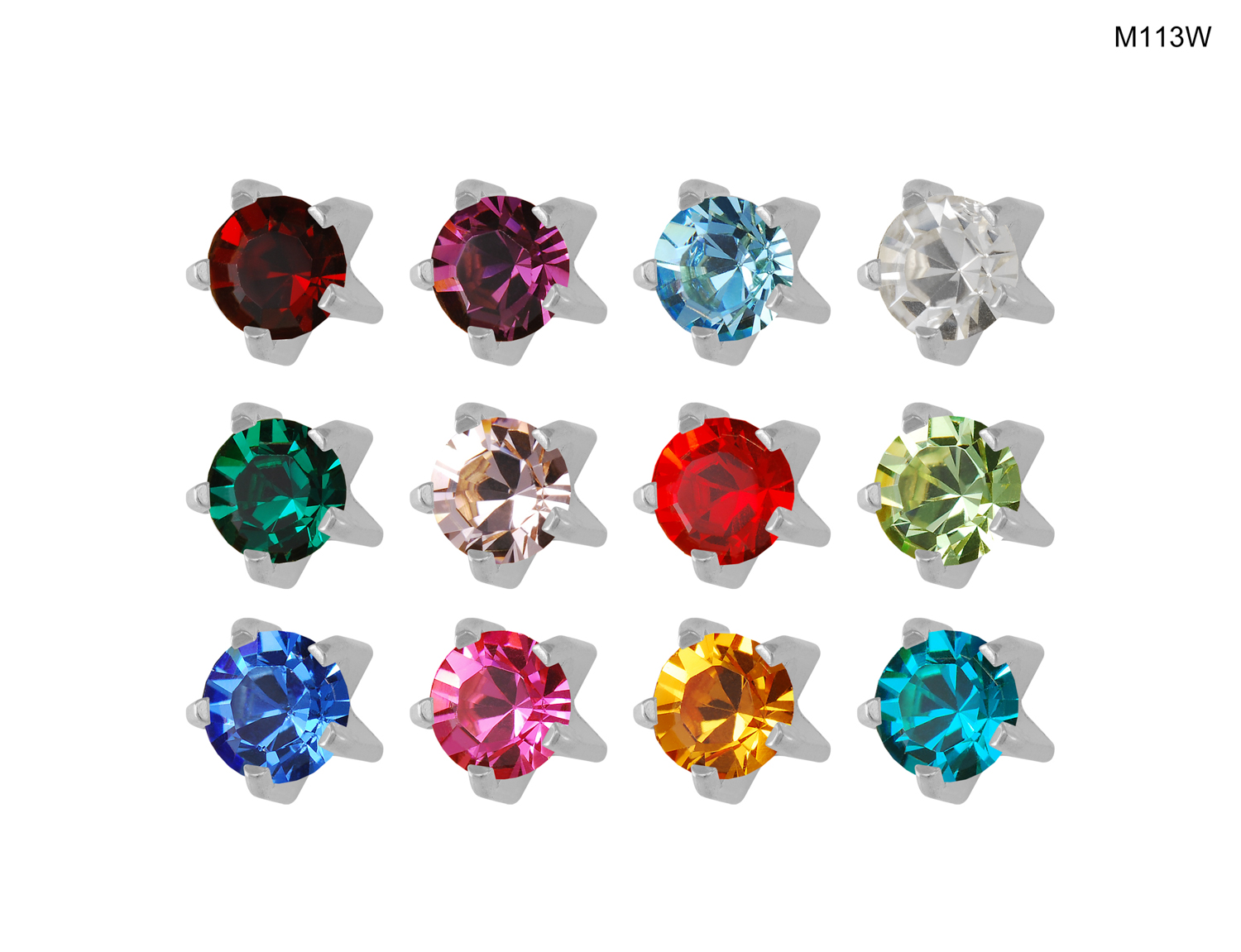 Universal™ Flatpack Stainless Steel Prong-Set Birthstars Piercing Studs – Assorted Dozen – Mini Adaptor Universal™ Flatpack Stainless Steel Prong-Set Birthstars Piercing Studs – Assorted Dozen – Mini Adaptor