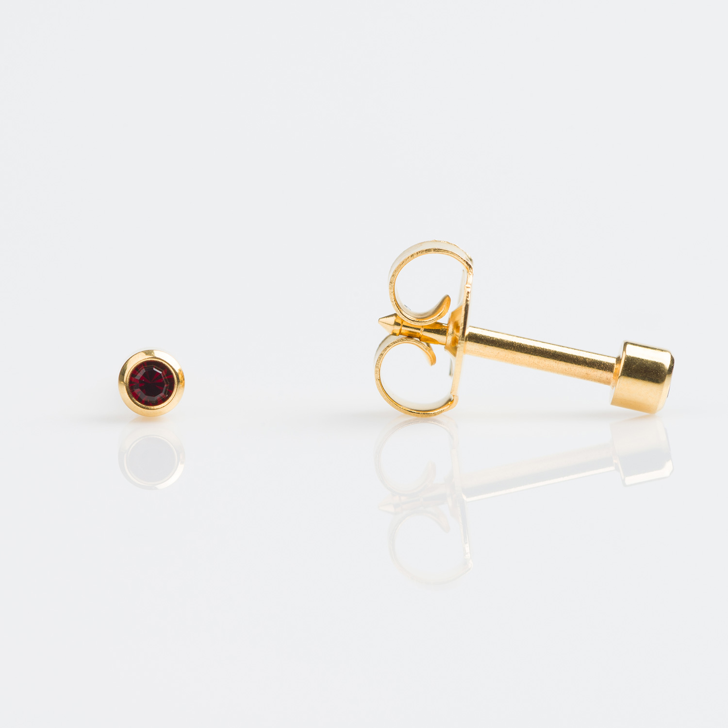 Universal™ Flatpack Gold-Plated Bezel-Set January Garnet Piercing Studs – Mini Adaptor – 2mm