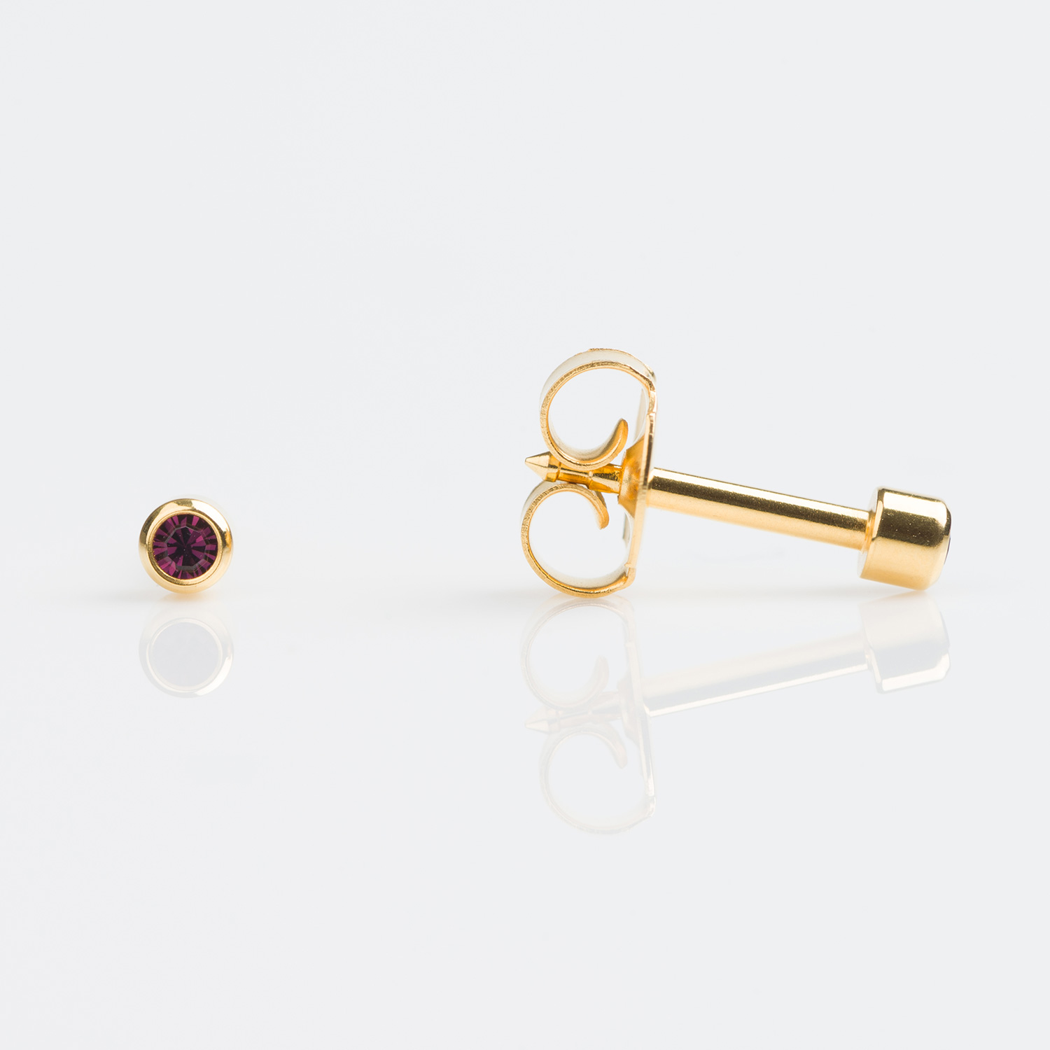 Universal™ Flatpack Gold-Plated Bezel-Set February Amethyst Piercing Studs – Mini Adaptor – 2mm