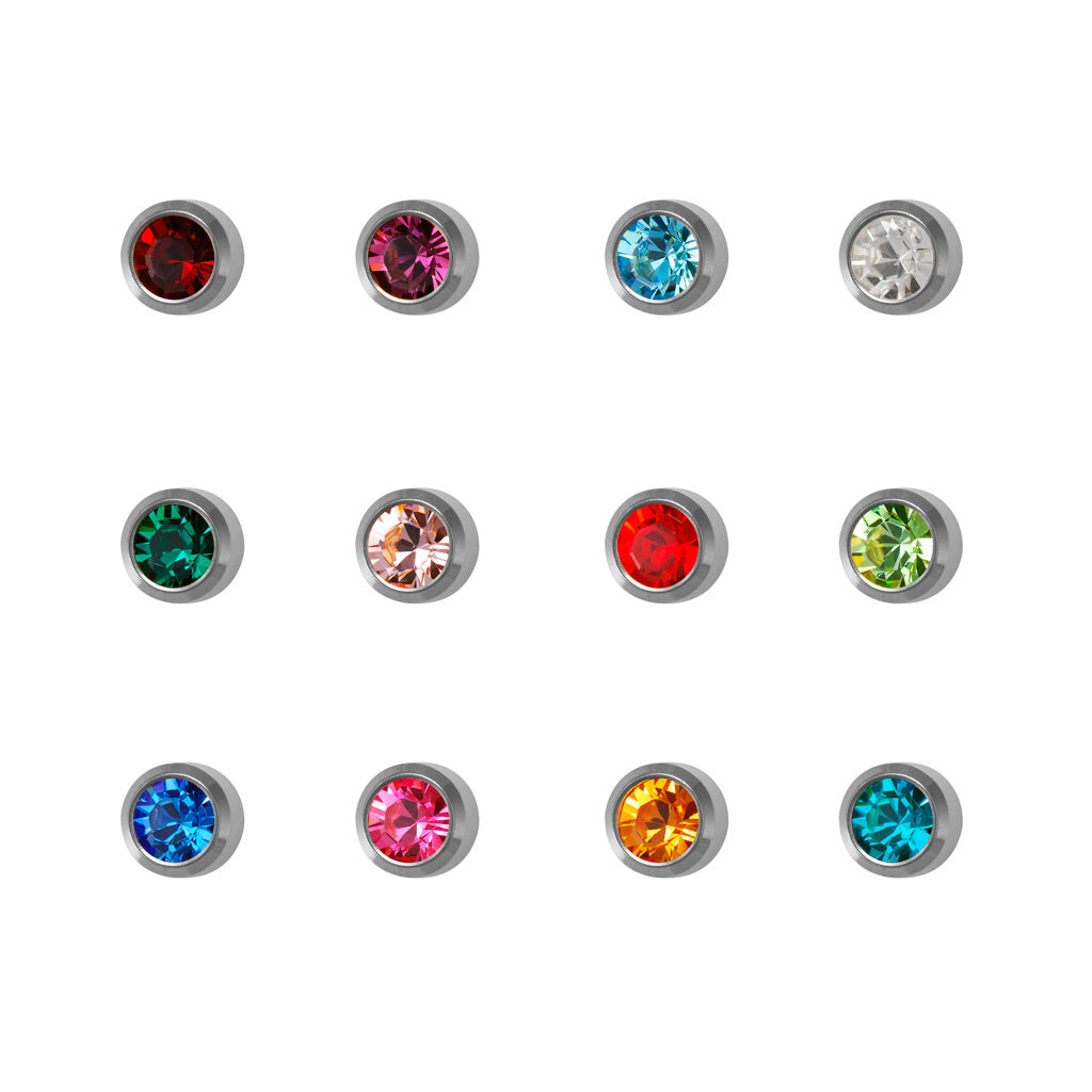 Universal™ Flatpack Stainless Steel Bezel-Set Birthstones Piercing Studs – Assorted Dozen – Mini Adaptor Universal™ Flatpack Stainless Steel Bezel-Set Birthstones Piercing Studs – Assorted Dozen – Mini Adaptor