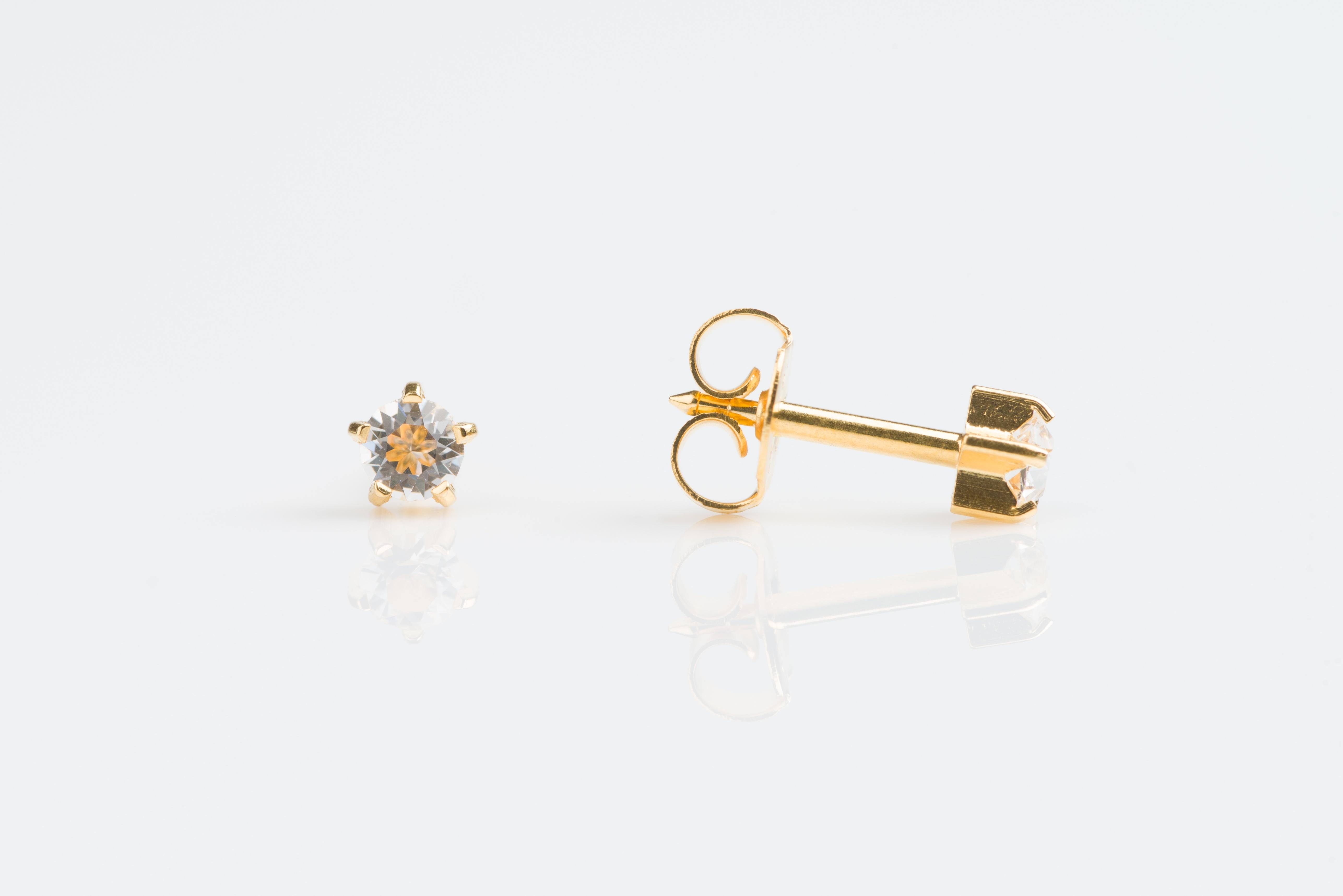 Universal™ Select Prong-Set Birthstone Carded Piercing Studs – Gold-Plated – Large Adaptor – April Crystal