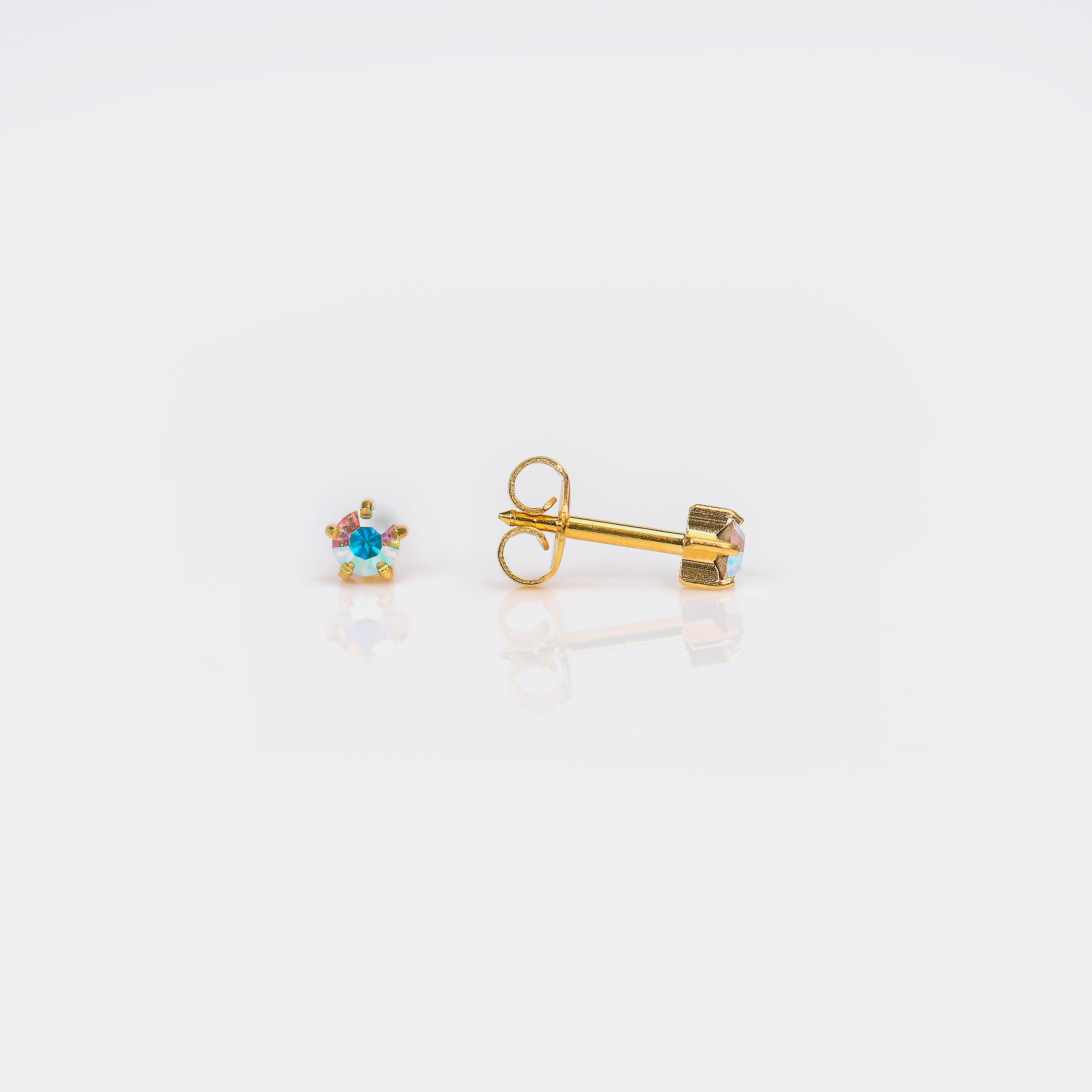 Universal™ Select Prong-Set Crystal Carded Piercing Studs – Gold-Plated – Aurora Borealis – Large Adaptor