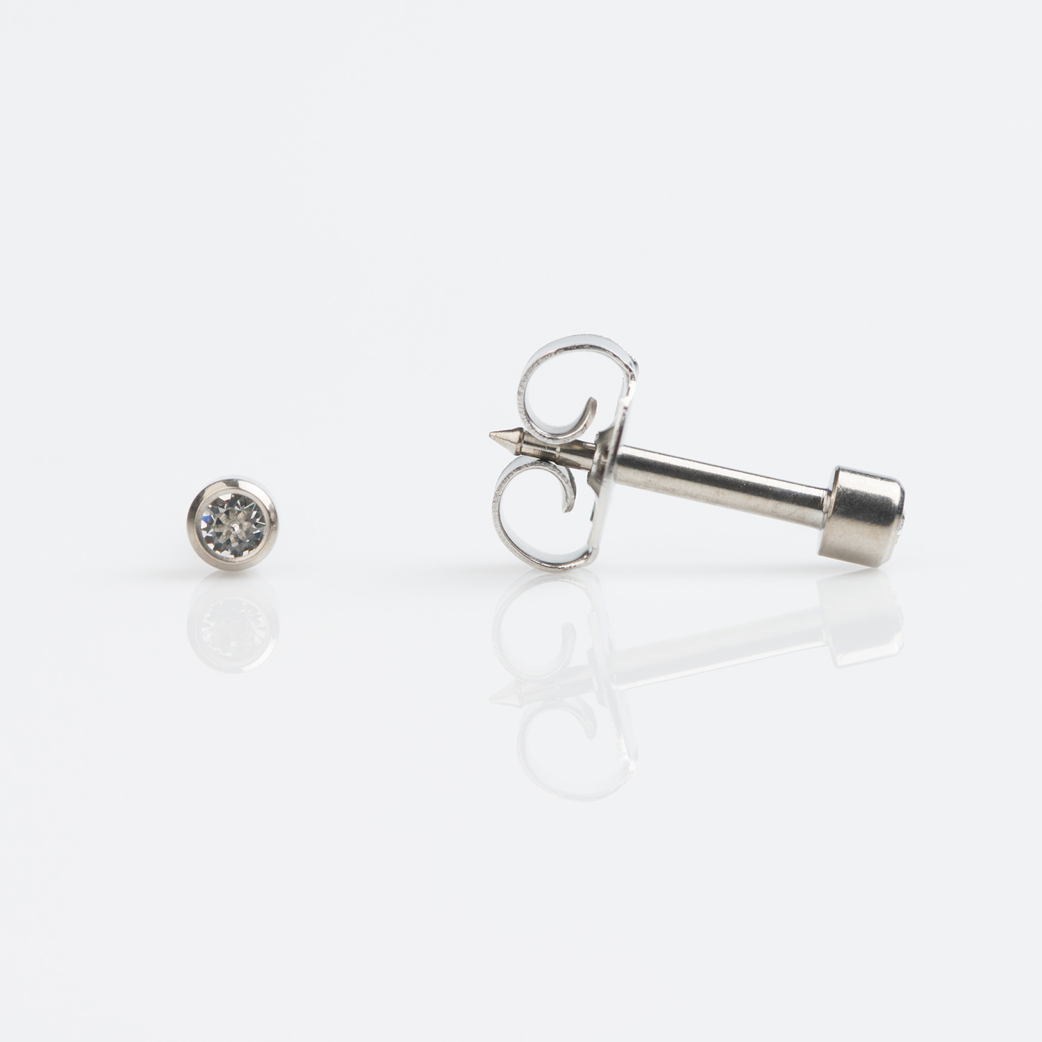 Universal™ Select Polished Titanium Bezel-Set April Clear Crystal Piercing Studs
