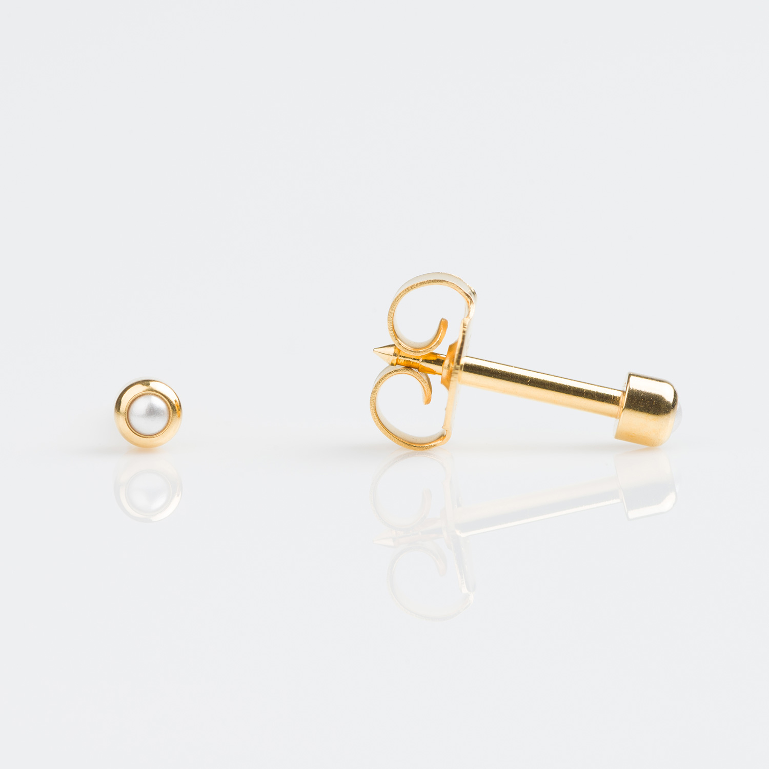 Universal™ Select Gold-Plated Bezel-Set White Pearl Piercing Studs