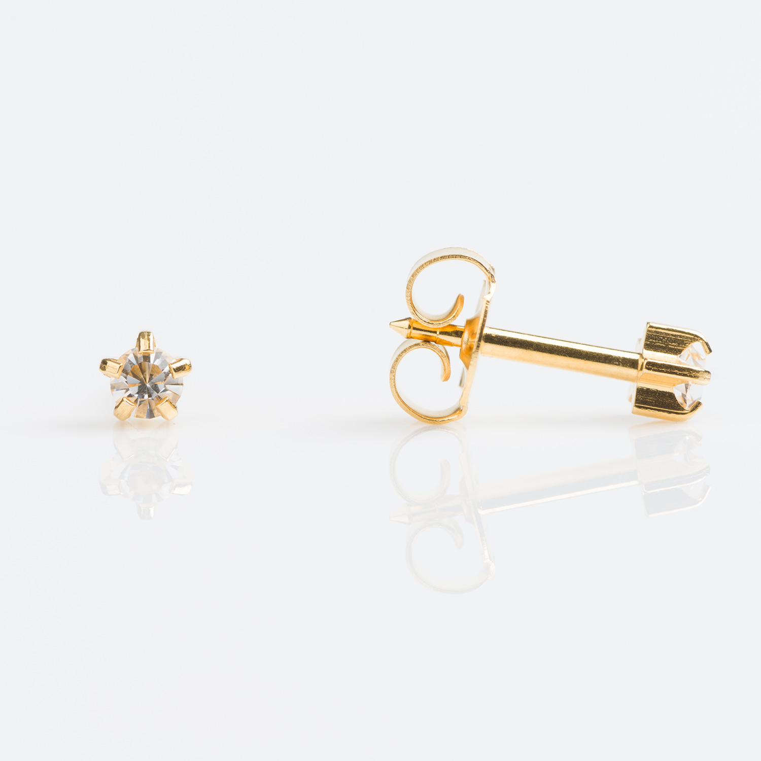 Universal™ Select Prong-Set Birthstone Carded Piercing Studs – Gold-Plated – Regular Adaptor – April Crystal – 3mm