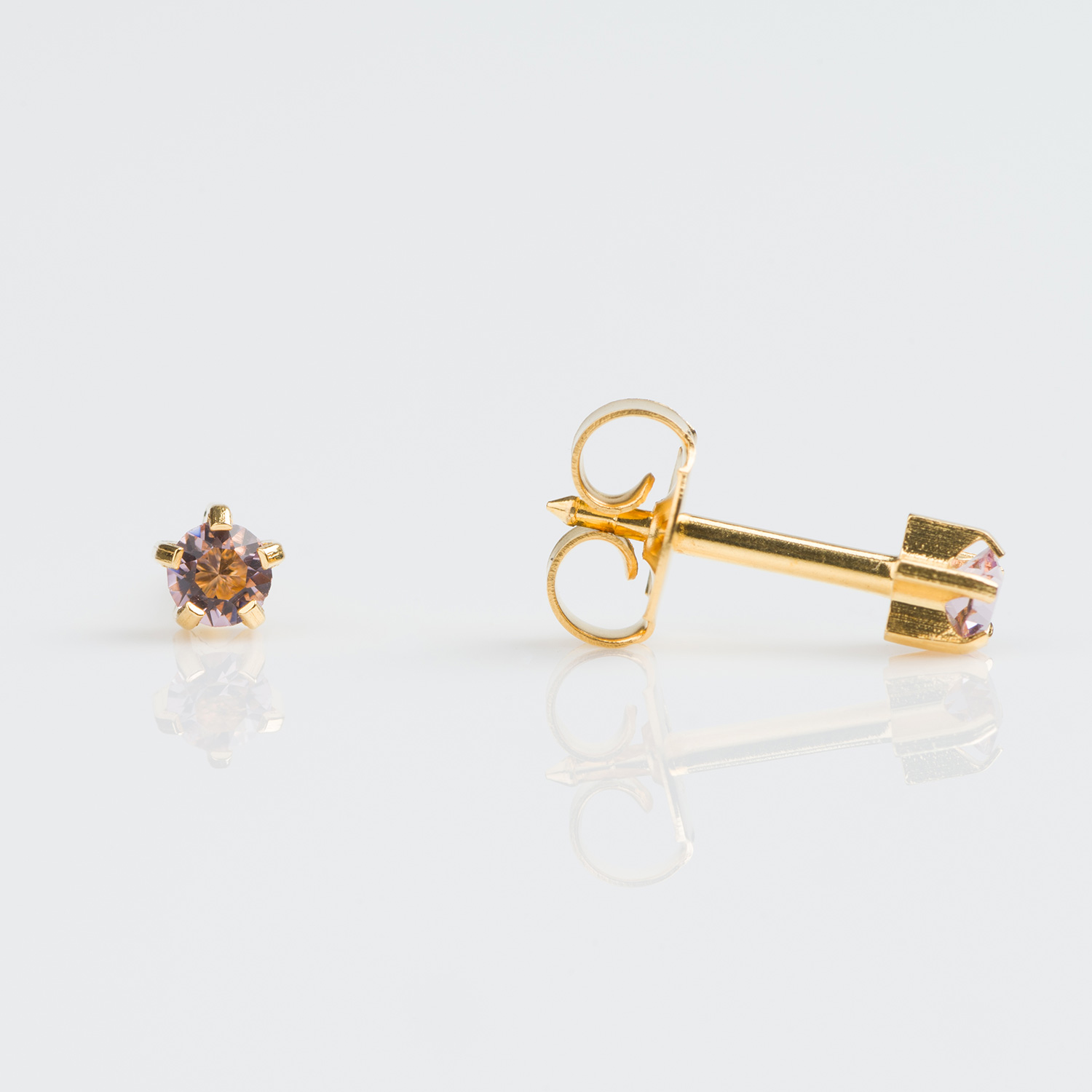 Universal™ Select Prong-Set Birthstone Carded Piercing Studs – Gold-Plated – Regular Adaptor – June Alexandrite Crystal – 3mm