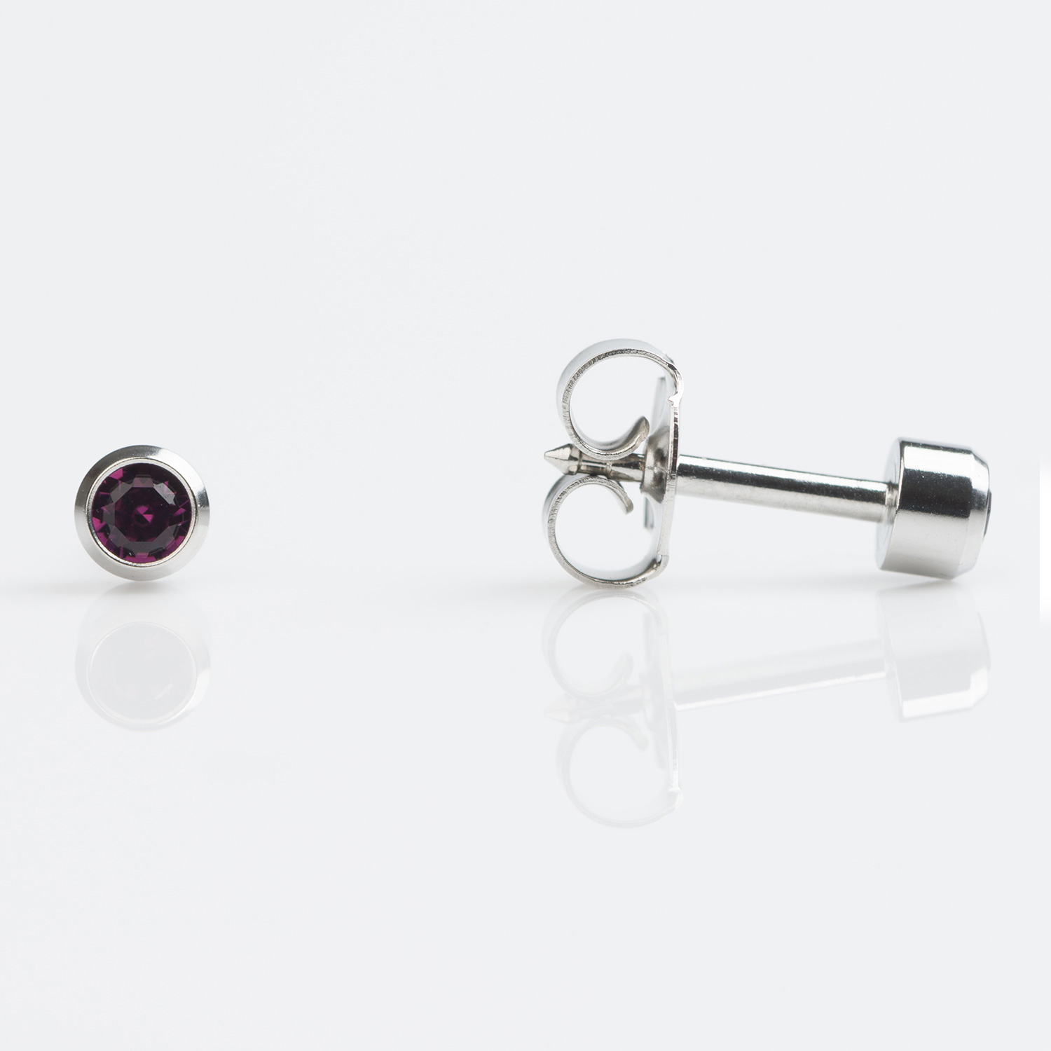 Universal™ Select Stainless Steel Bezel-Set February Amethyst Piercing Studs