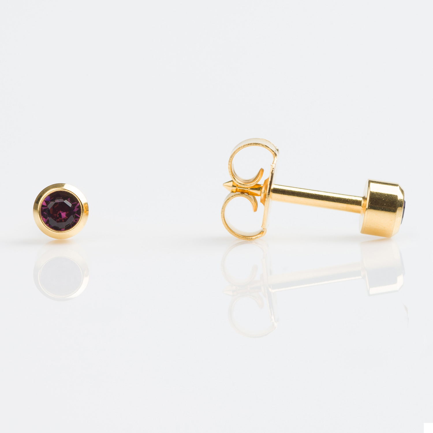 Universal™ Select Gold-Plated Bezel-Set February Amethyst Piercing Studs