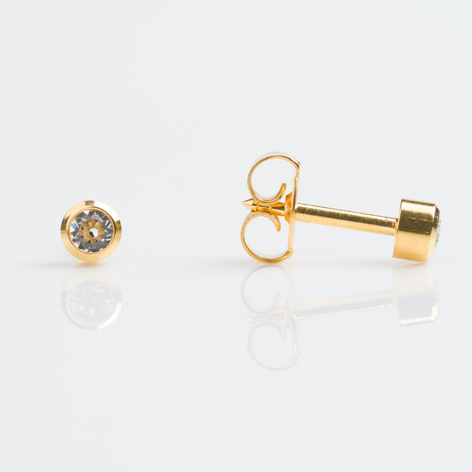 Universal™ Select Bezel-Set Birthstone Carded Piercing Studs – Gold-Plated – Regular – April Crystal – 3mm