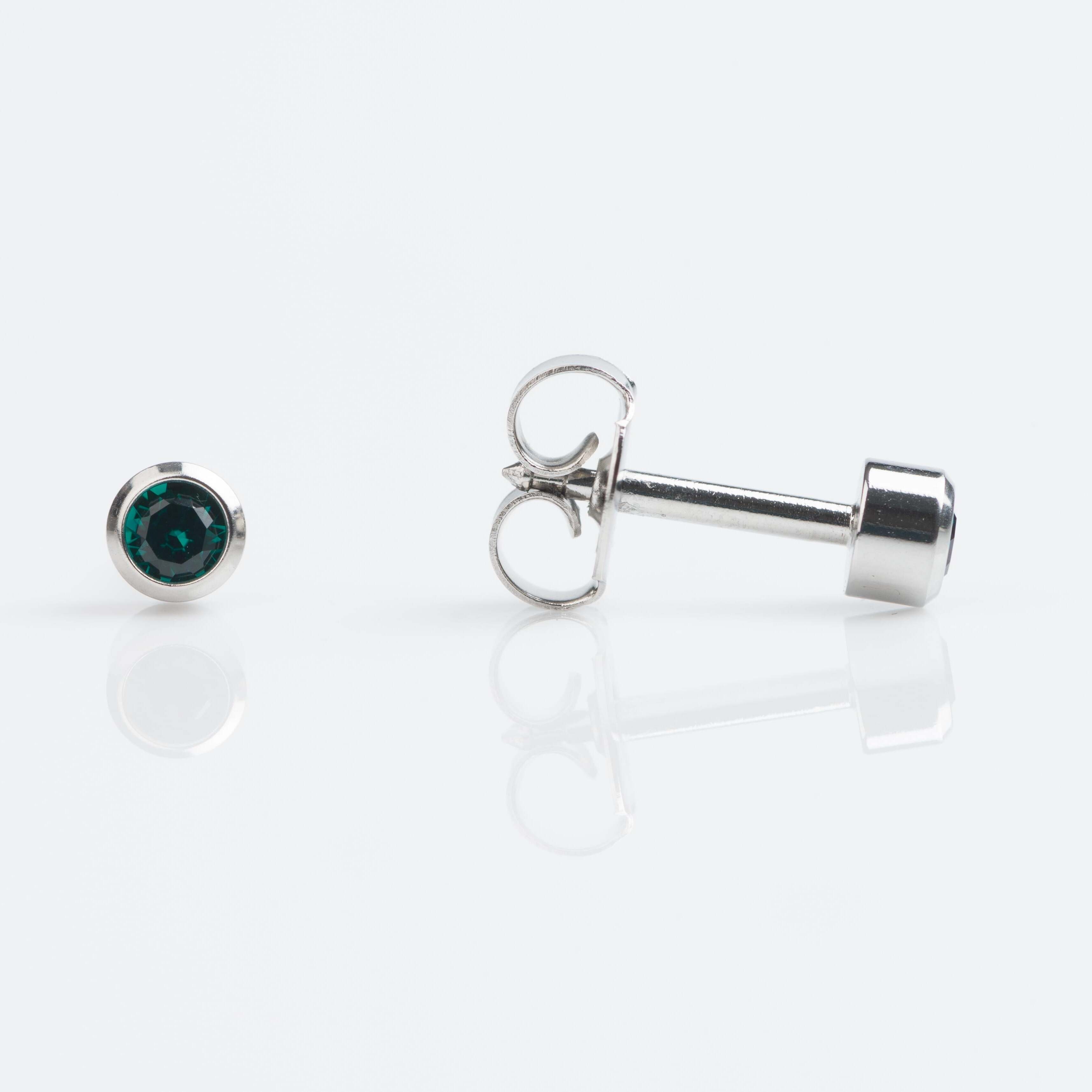 Universal™ Select Stainless Steel Bezel-Set May Emerald Piercing Studs – Regular