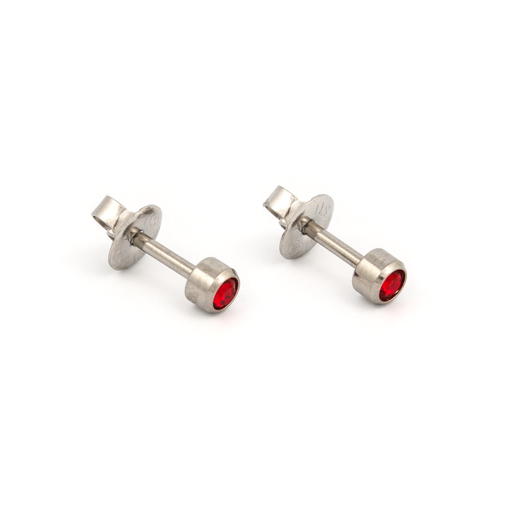 Universal™ Select Stainless Steel Bezel-Set July Ruby Piercing Studs