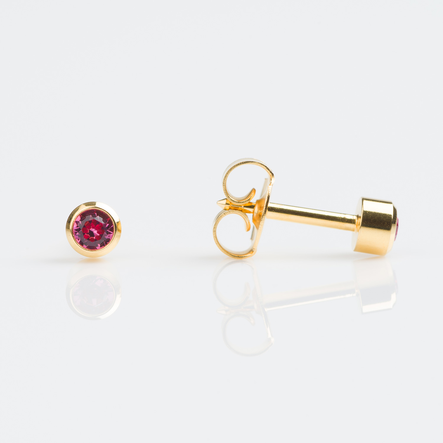 Universal™ Select Bezel-Set Birthstone Carded Piercing Studs – Gold-Plated – Regular – October Rose Crystal – 3mm