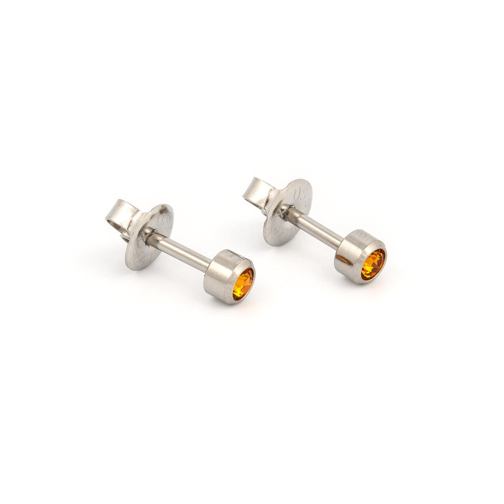 Universal™ Select Stainless Steel Bezel-Set November Topaz Piercing Studs – Regular