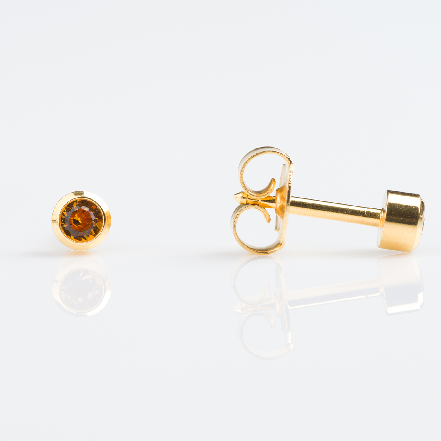 Universal™ Select Bezel-Set Birthstone Carded Piercing Studs – Gold-Plated – Regular – November Topaz Crystal – 3mm