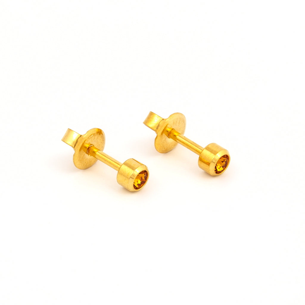 Universal™ Select Bezel-Set Birthstone Carded Piercing Studs – Gold-Plated – Regular – November Topaz Crystal – 3mm