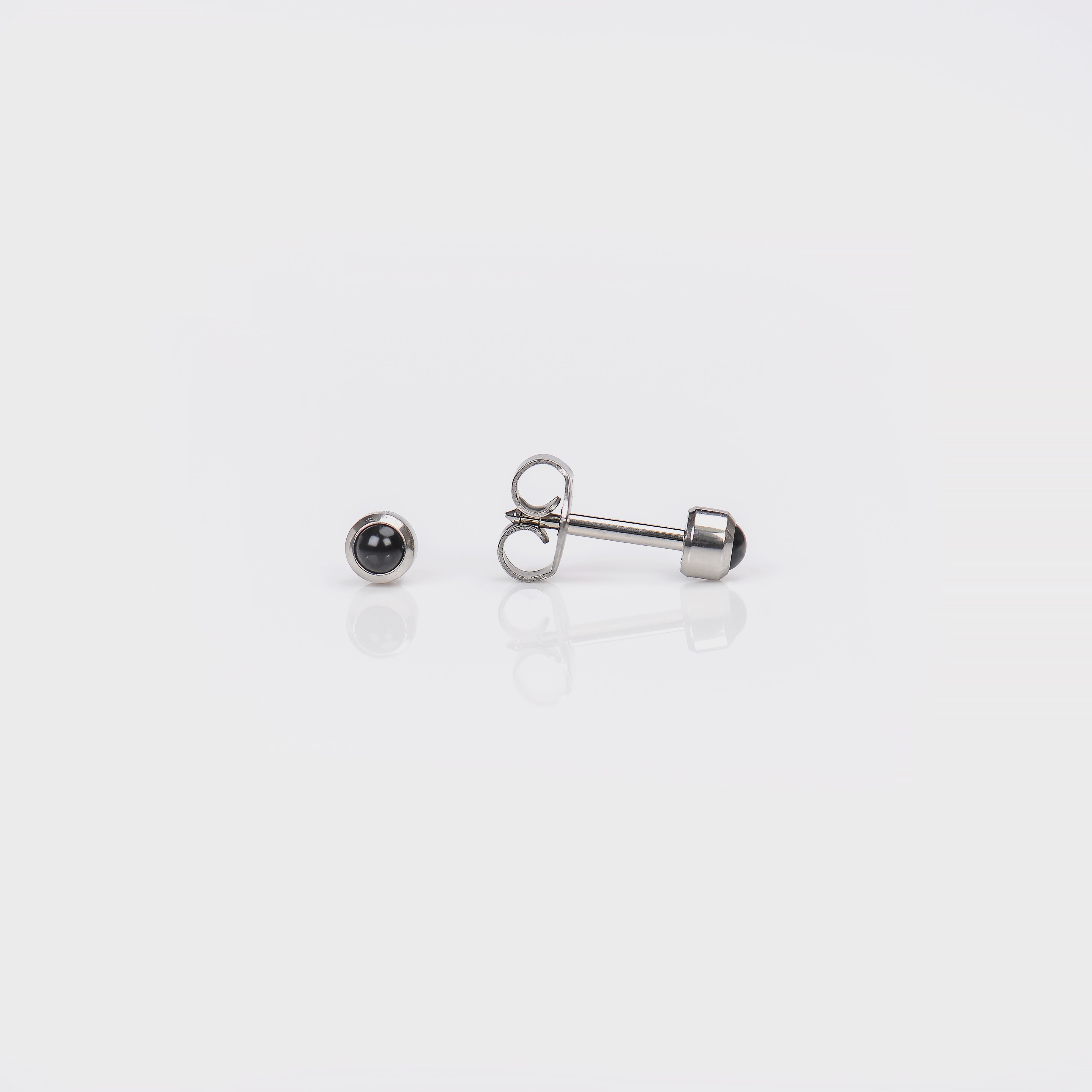 Universal™ Select Stainless Steel Bezel-Set Black Onyx Pearl Piercing Studs