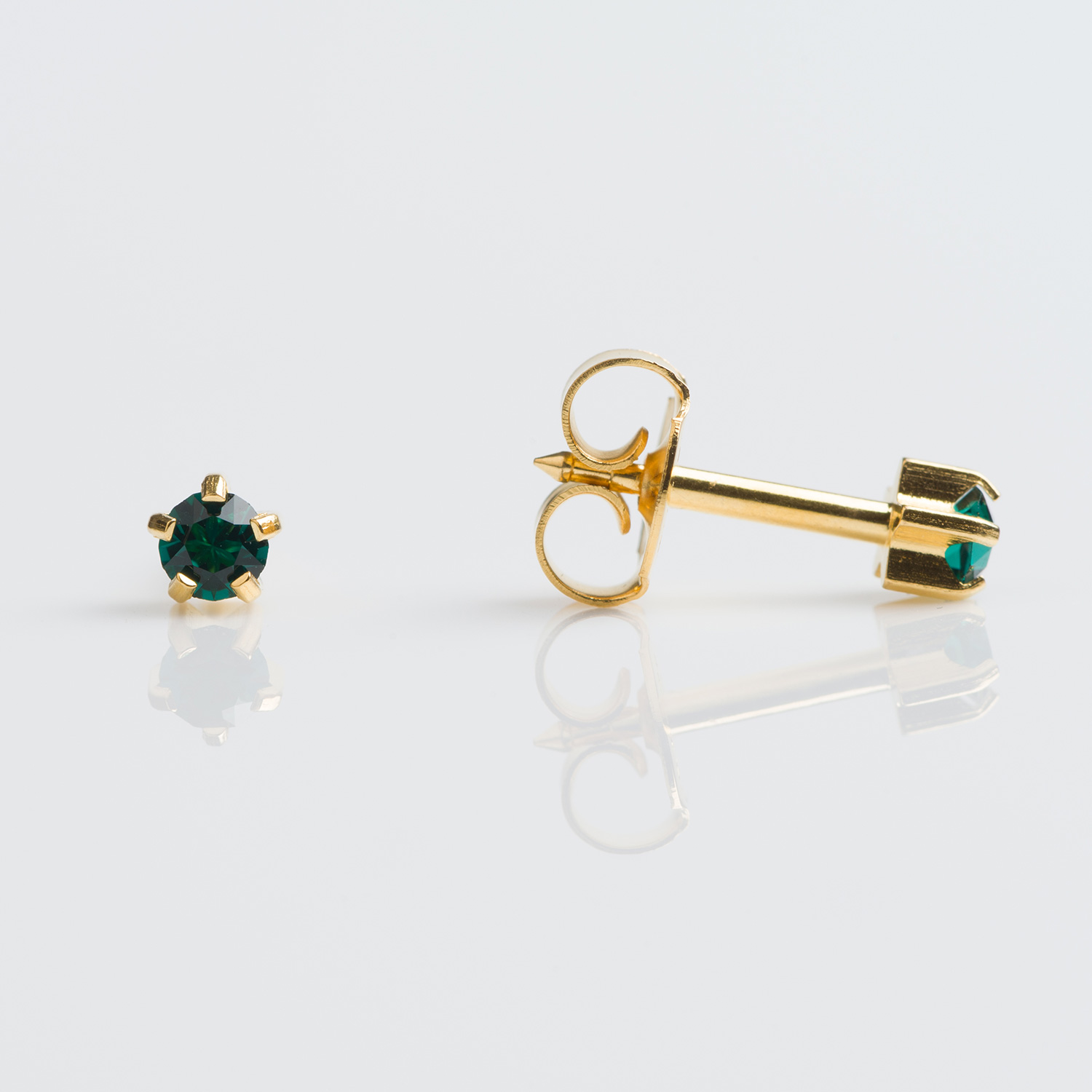 Universal™ Flatpack Gold-Plated Prong-Set May Emerald Piercing Studs – Regular Adaptor – 3mm